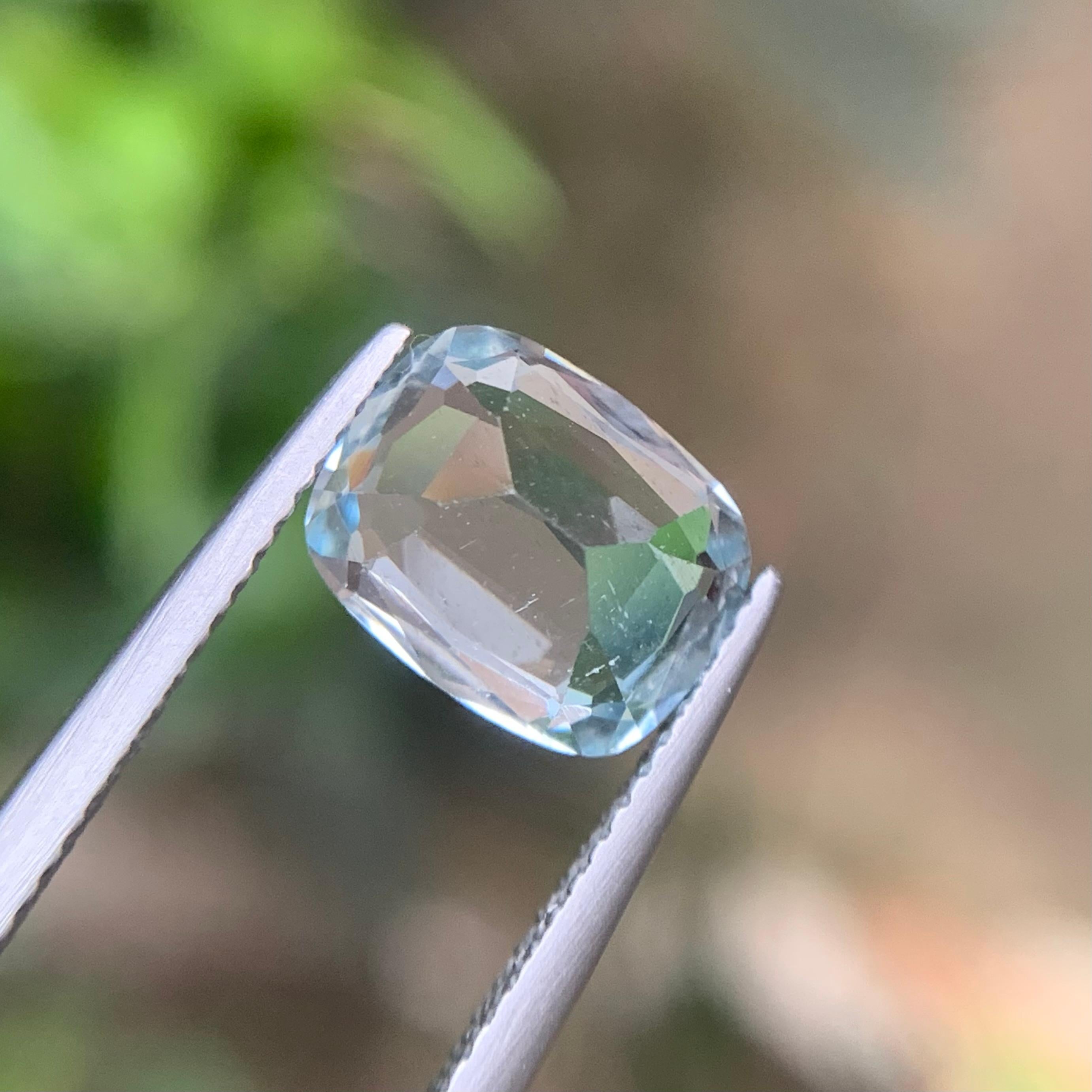 Light Blue Natural Aquamarine Ring Pendant Loose Gemstone 2.85 Carat Cushion Cut For Sale 1