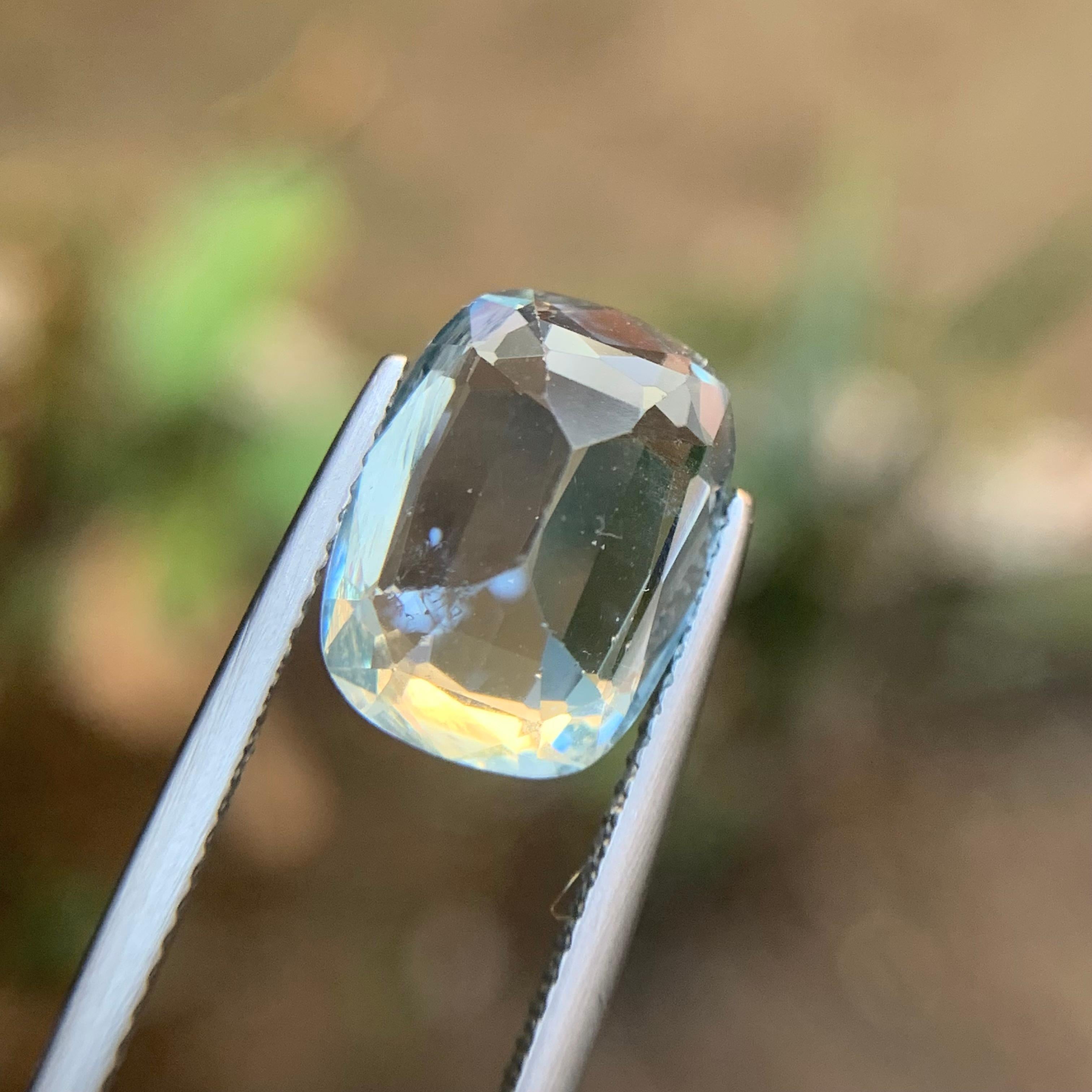 Light Blue Natural Aquamarine Ring Pendant Loose Gemstone 5.80 Carat Cushion Cut For Sale 6