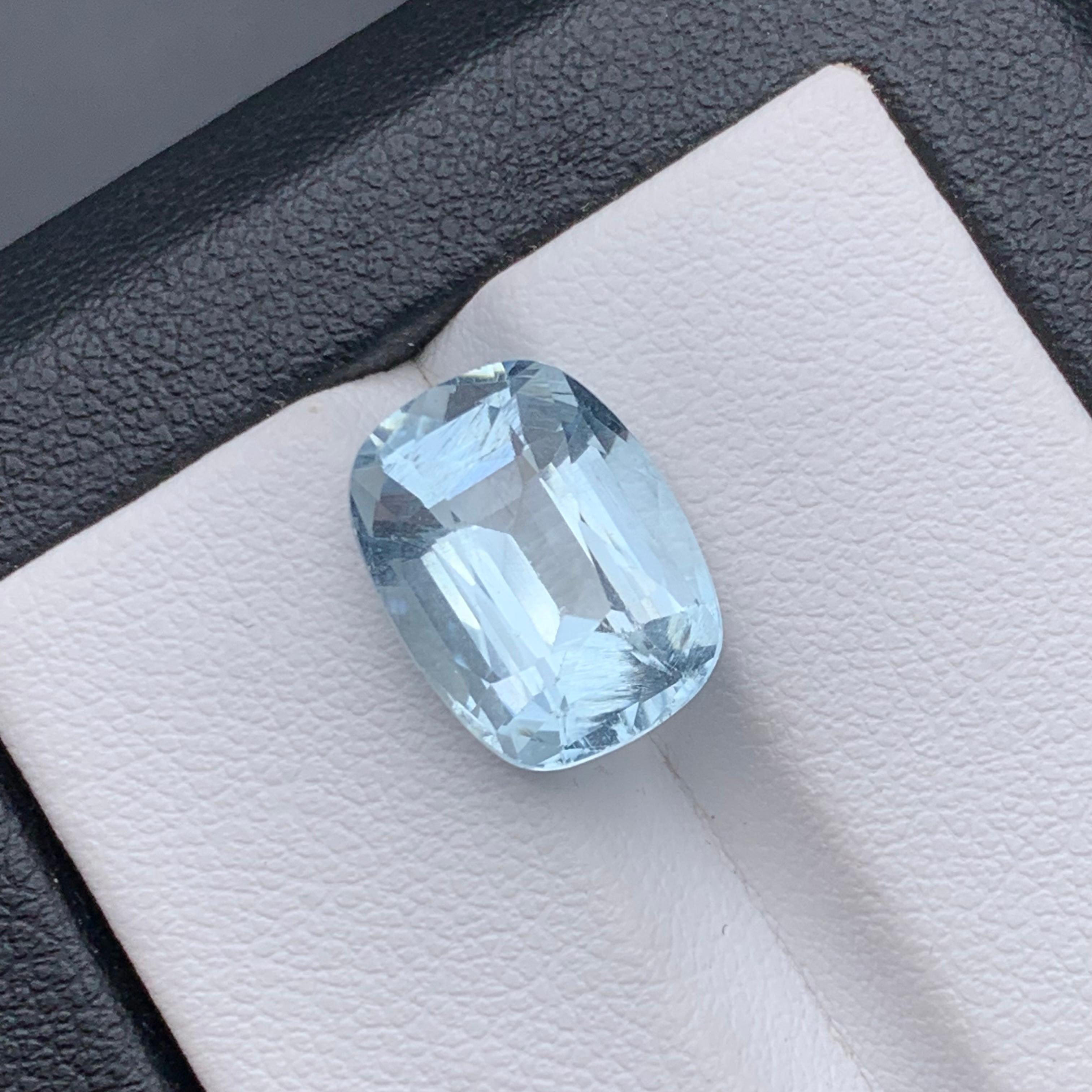 Light Blue Natural Aquamarine Ring Pendant Loose Gemstone 5.80 Carat Cushion Cut For Sale 8