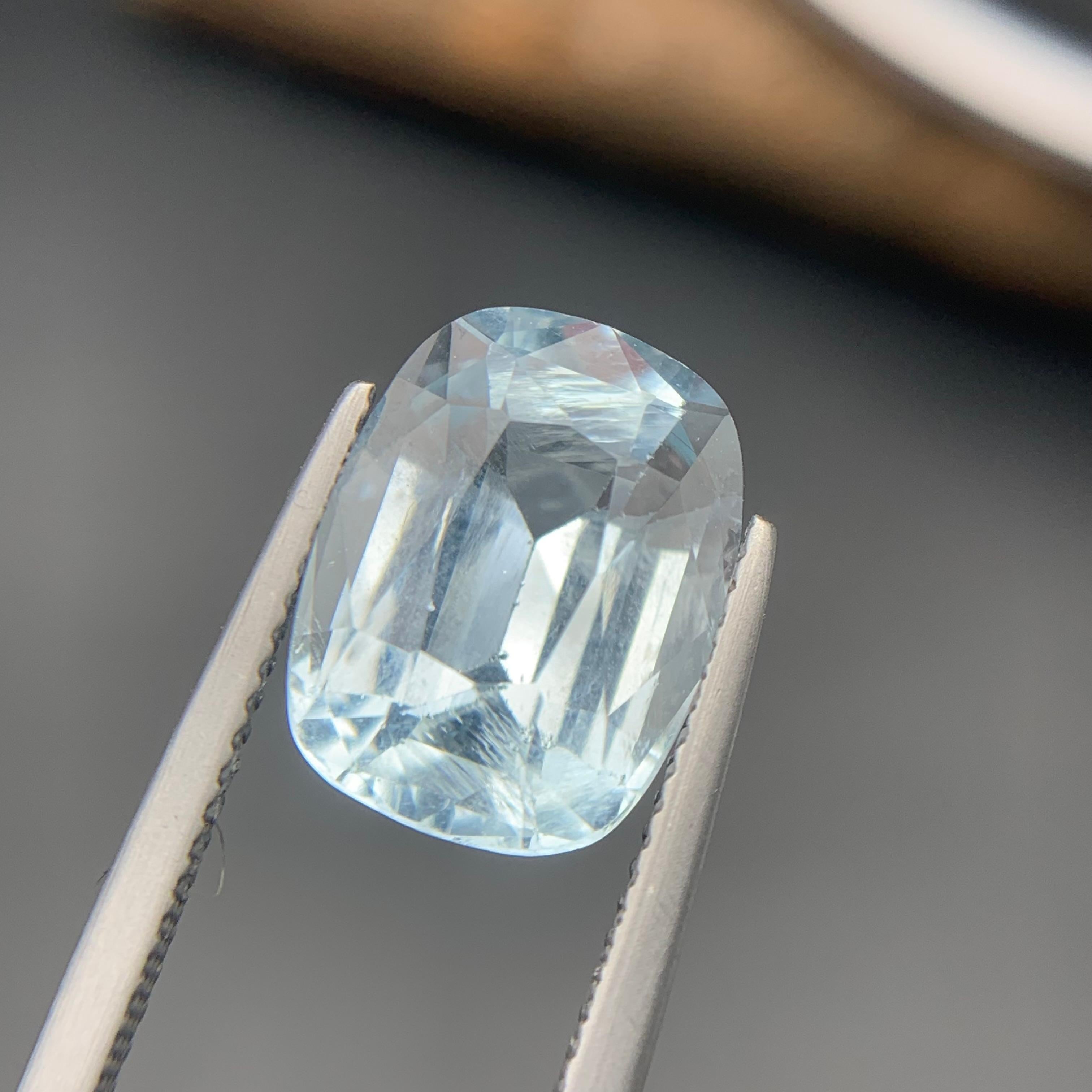 Women's or Men's Light Blue Natural Aquamarine Ring Pendant Loose Gemstone 5.80 Carat Cushion Cut For Sale