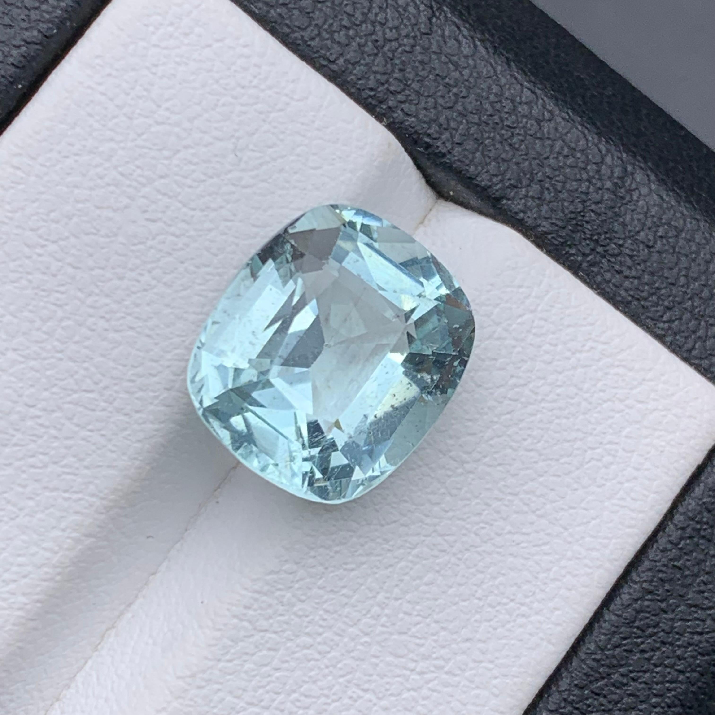 Women's or Men's Light Blue Natural Aquamarine Ring Pendant Loose Gemstone 7.46 Carat Cushion Cut For Sale