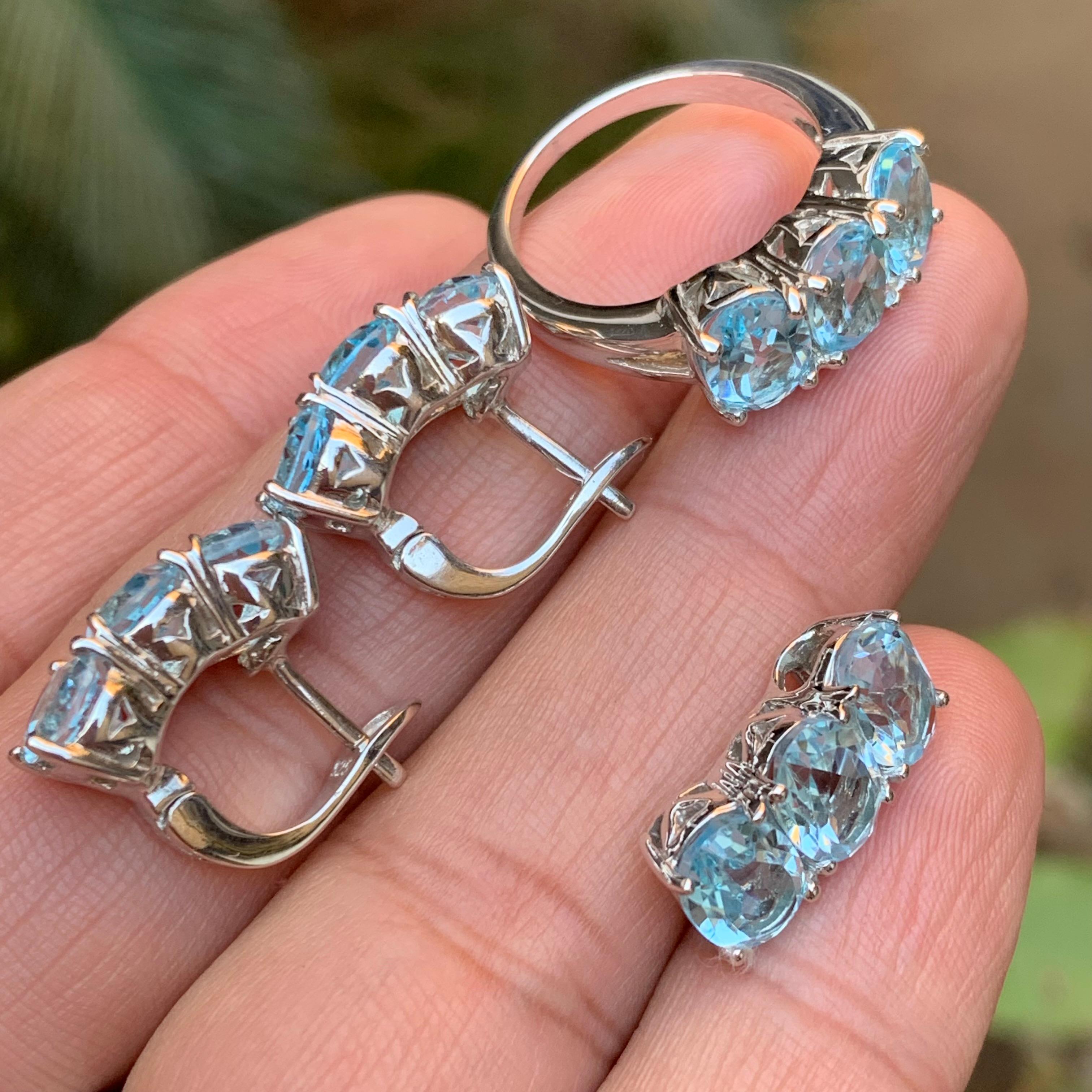 Set di gioielli in argento 925 con topazio naturale azzurro Anello, orecchini e ciondolo in vendita 8