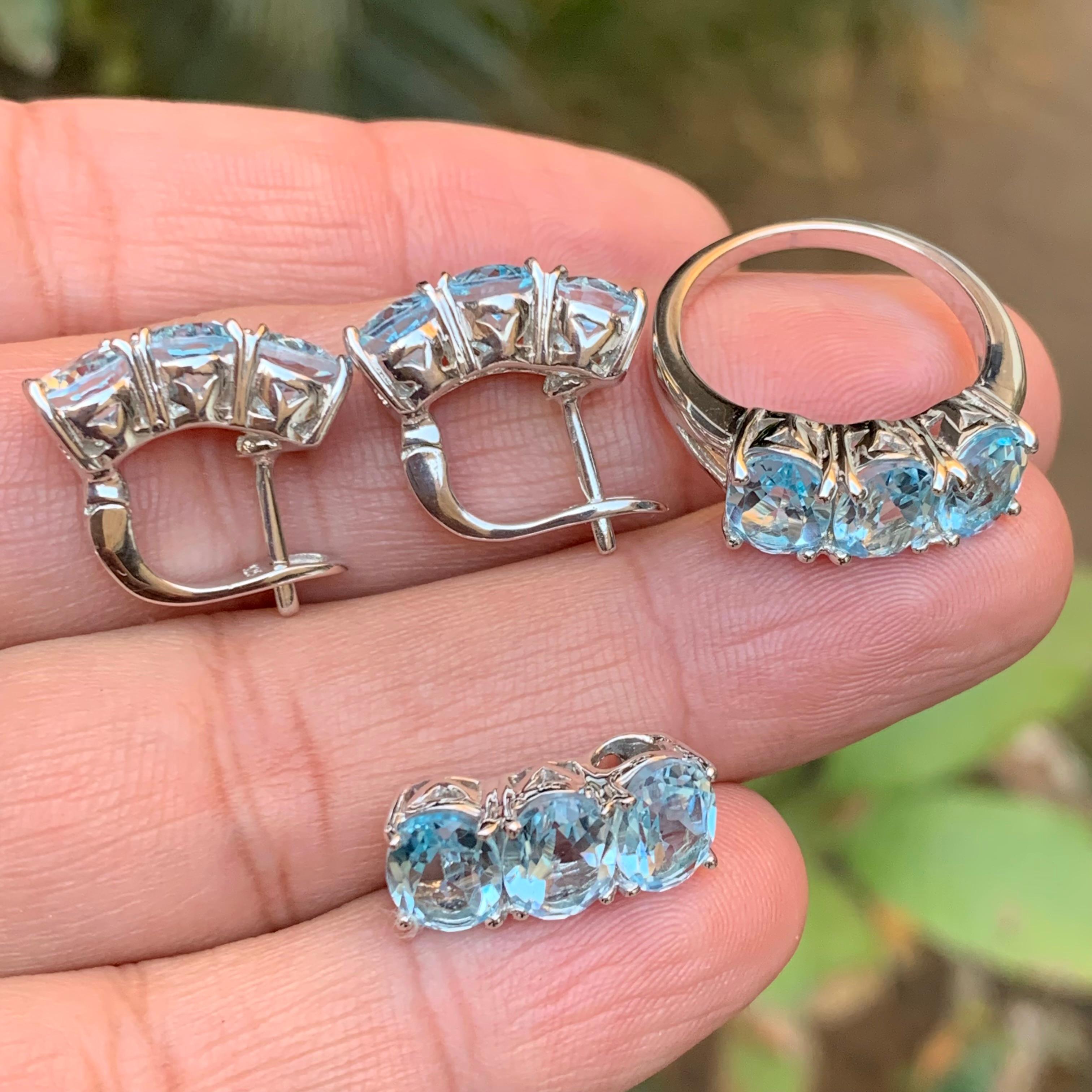 Donna Set di gioielli in argento 925 con topazio naturale azzurro Anello, orecchini e ciondolo in vendita