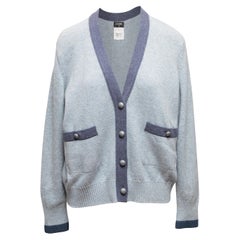 Light Blue & Navy Chanel Cashmere V-Neck Cardigan