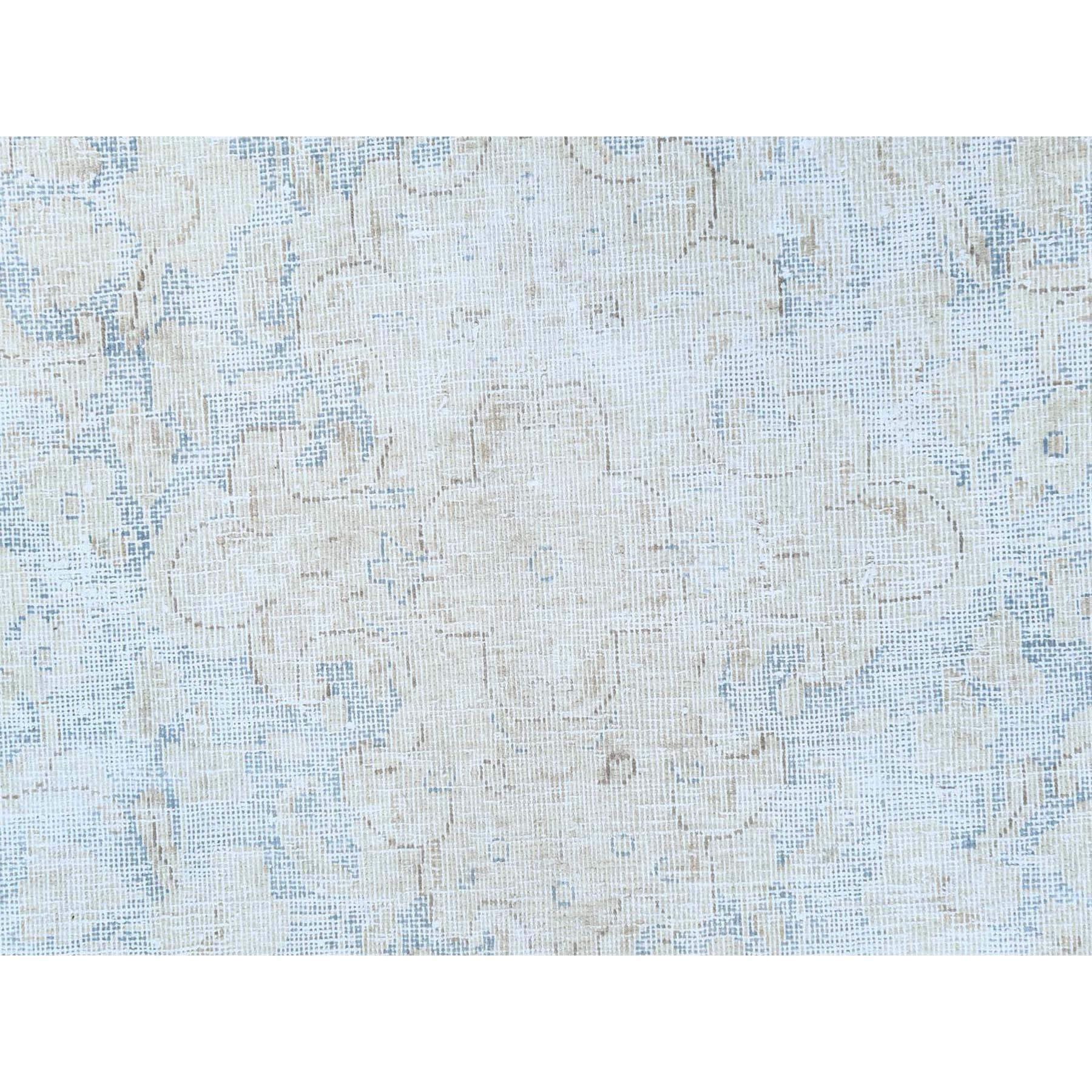 Light Blue Old Persian Kerman Hand Knotted Cropped Thin Worn Wool Distressed Rug For Sale 3