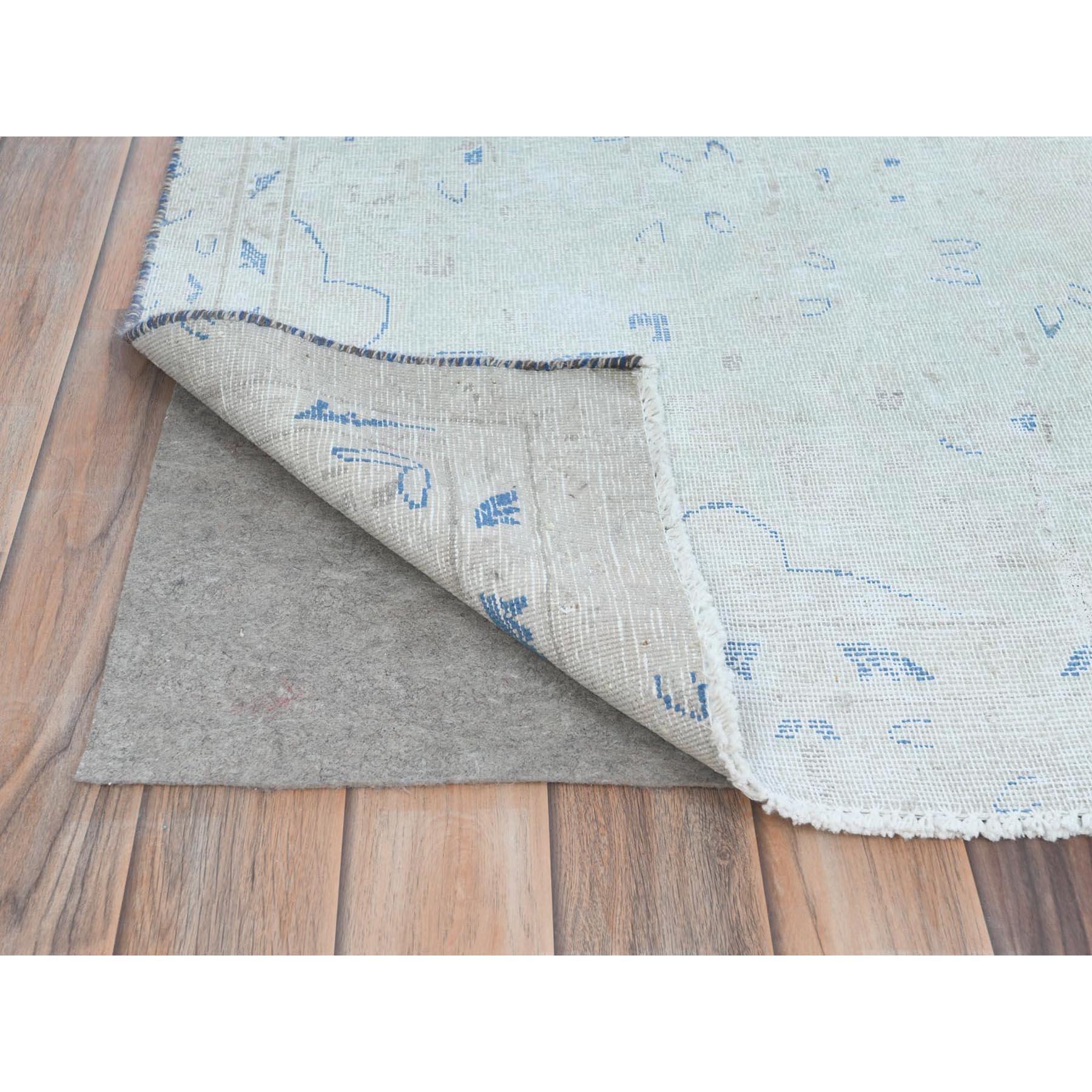 Light Blue Old Persian Kerman Hand Knotted Cropped Thin Worn Wool Rug In Good Condition For Sale In Carlstadt, NJ