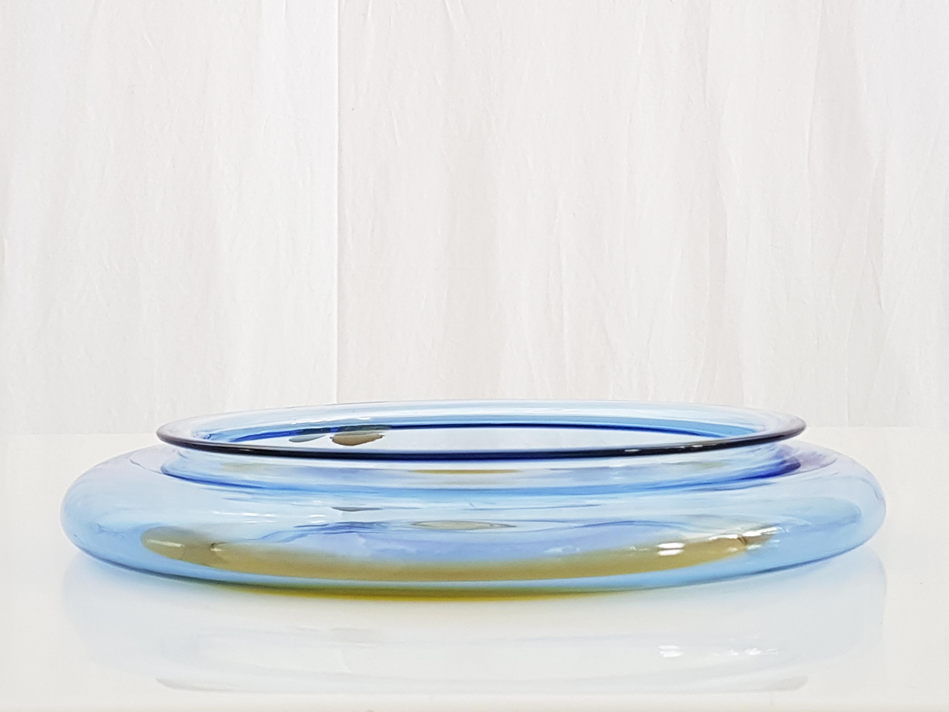 Hand-Crafted Light Blue and Orange 1960s Matching Plate by Gian Maria Potenza for La Murrina