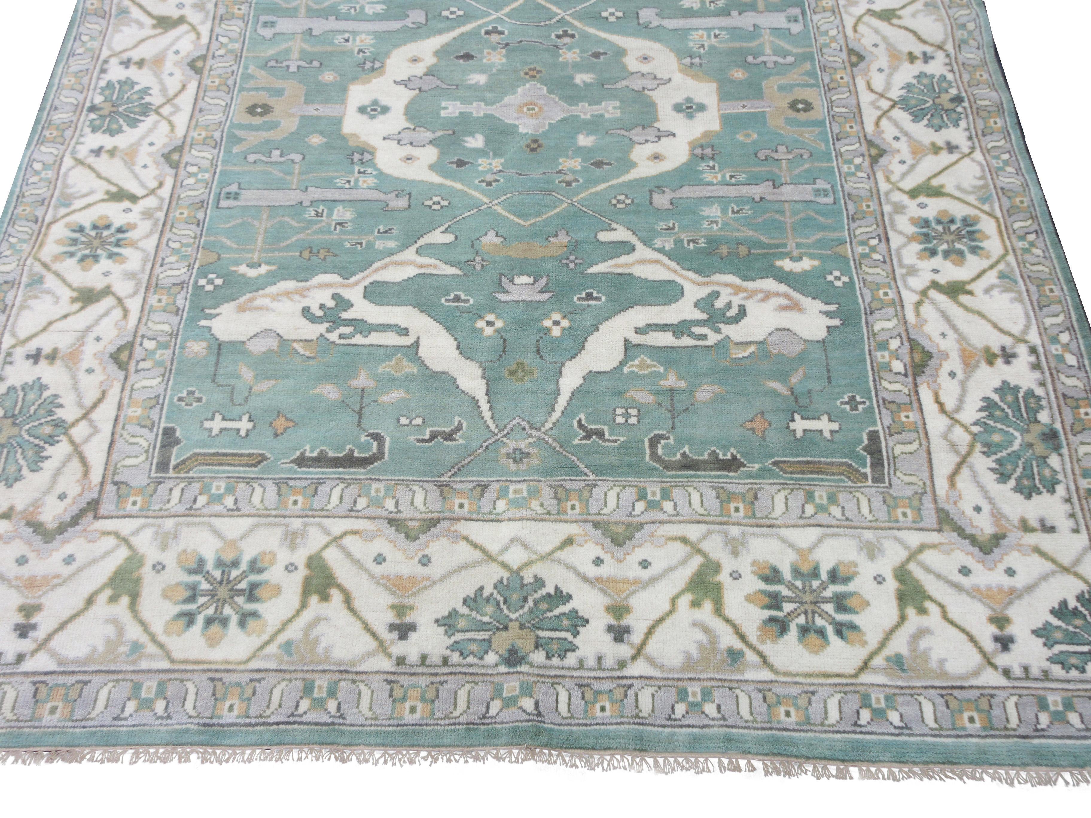 Indian Light-Blue Oushak Area Rug For Sale