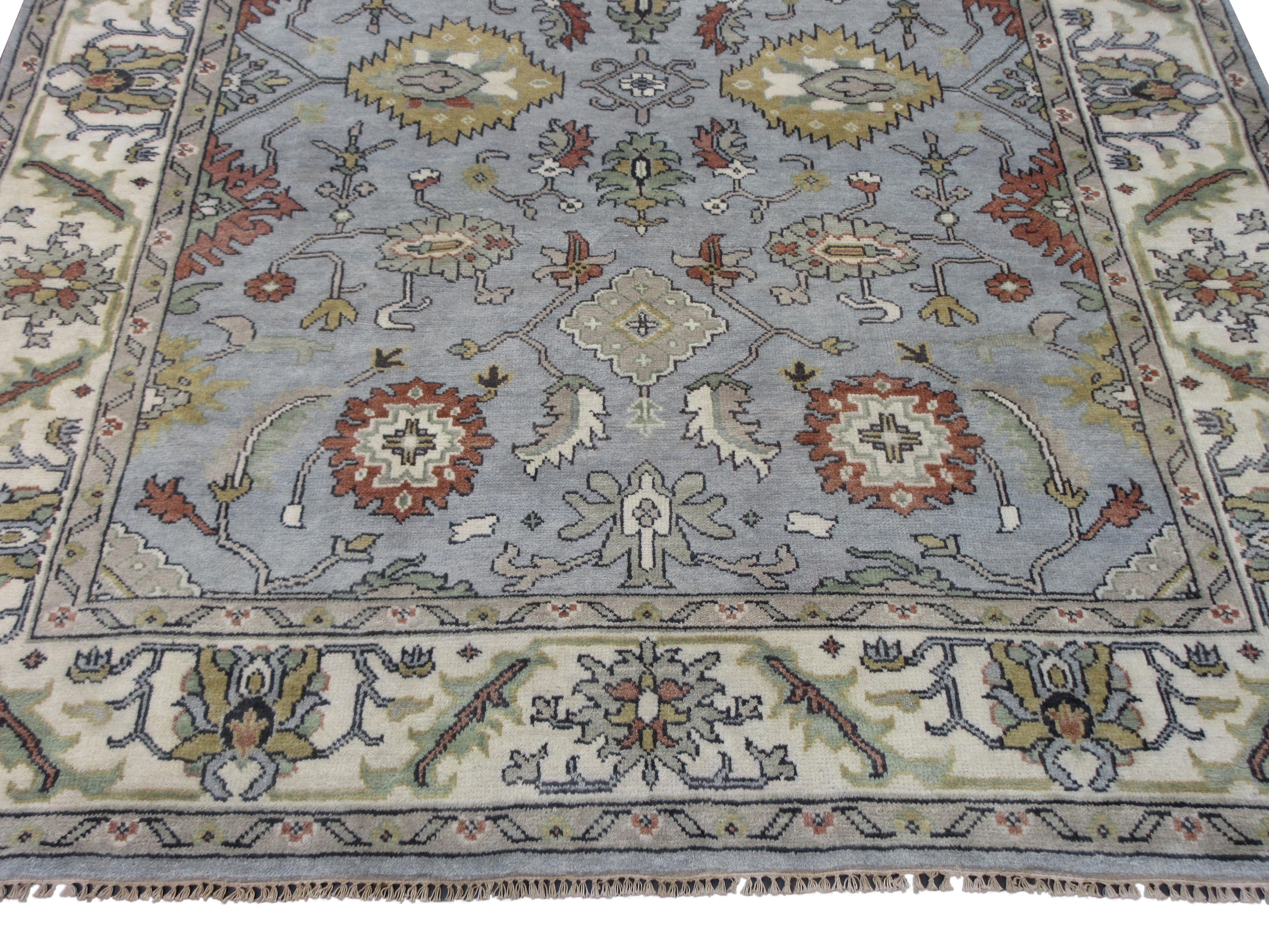 Indian Light-Blue Oushak Area Rug For Sale