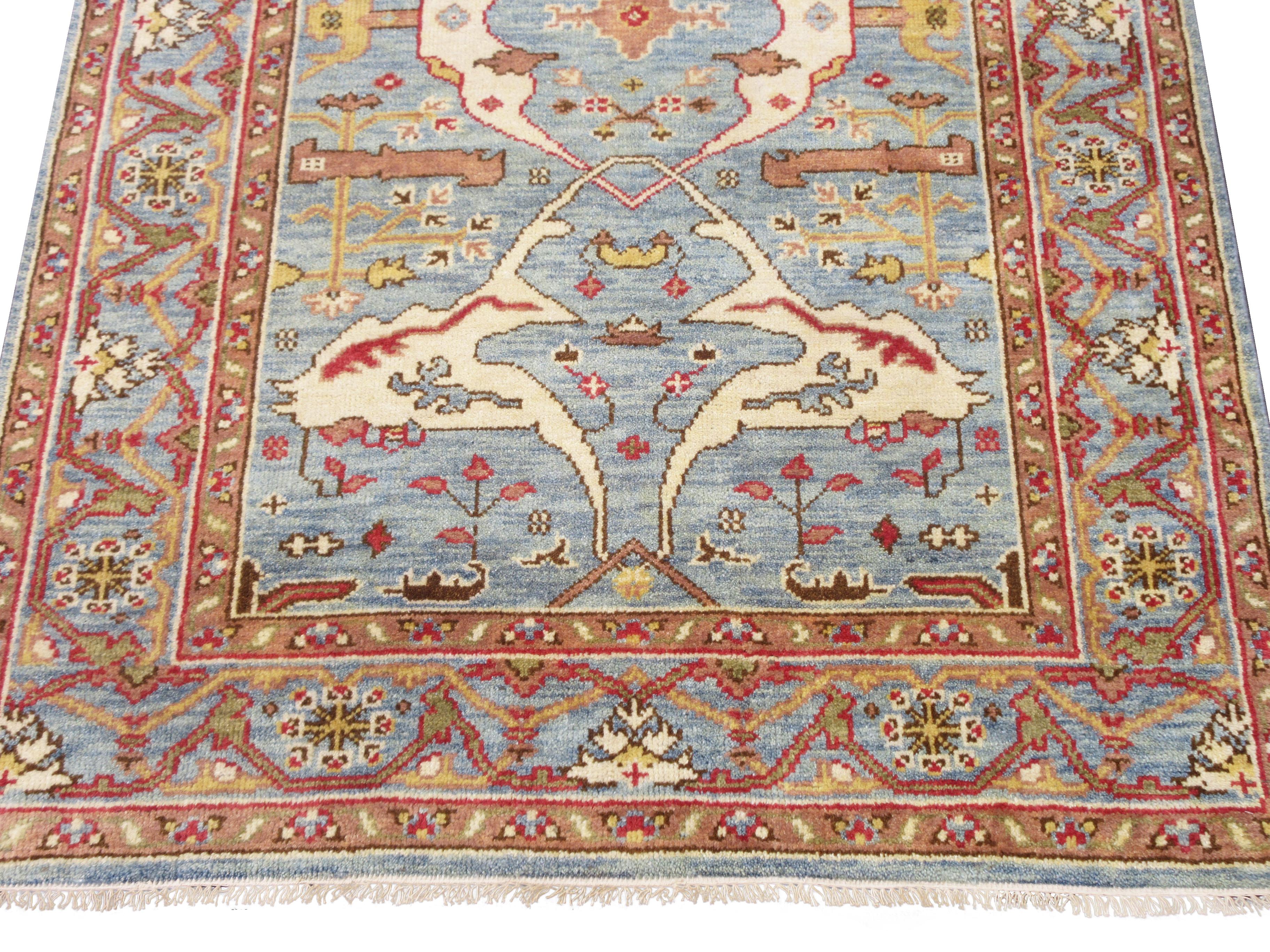 Indian Light-Blue Oushak Area Rug For Sale