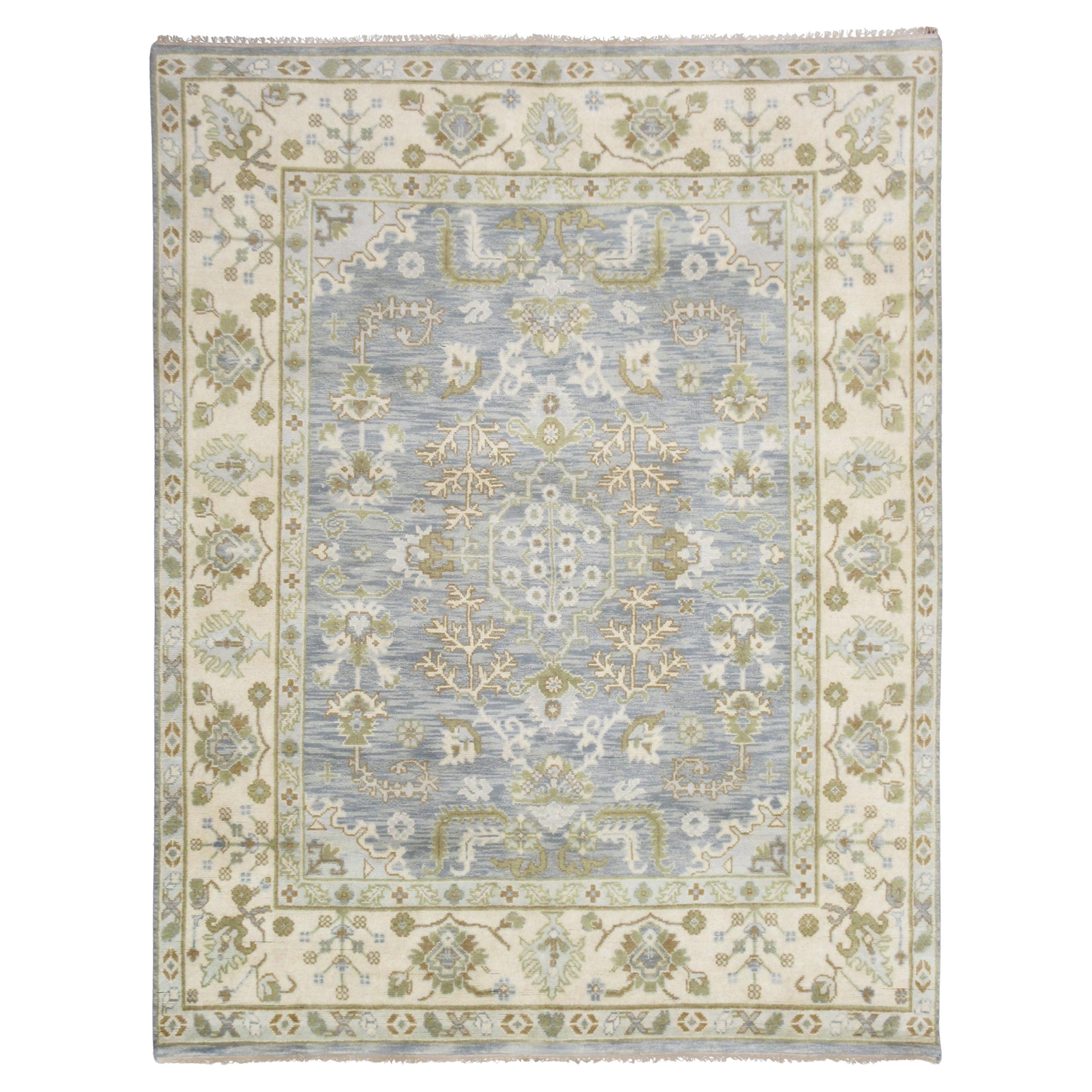 LightBlue Round Oushak Area Rug For Sale at 1stDibs
