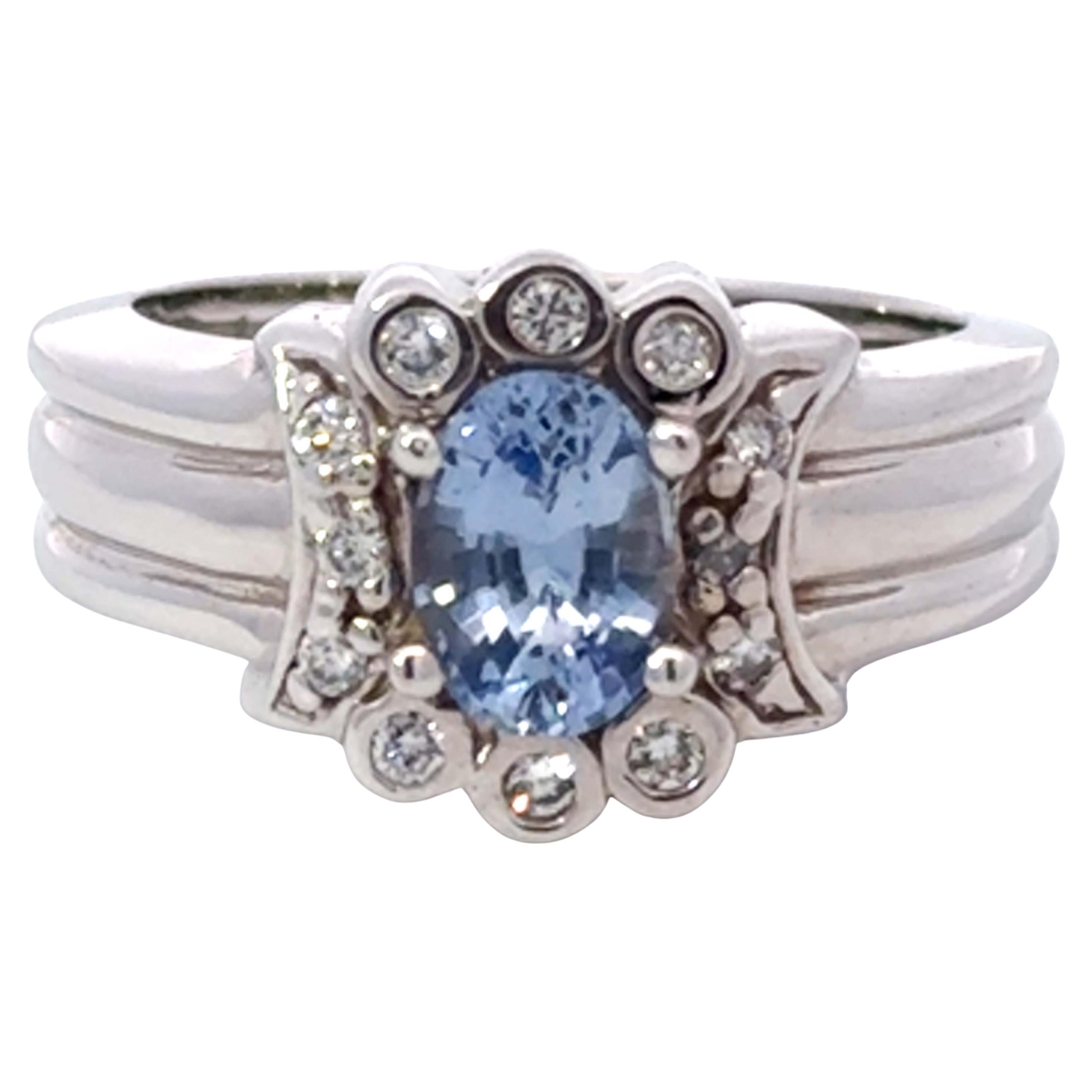 Light Blue Oval Sapphire Diamond Ring 14k White Gold