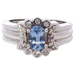 Light Blue Oval Sapphire Diamond Ring 14k White Gold