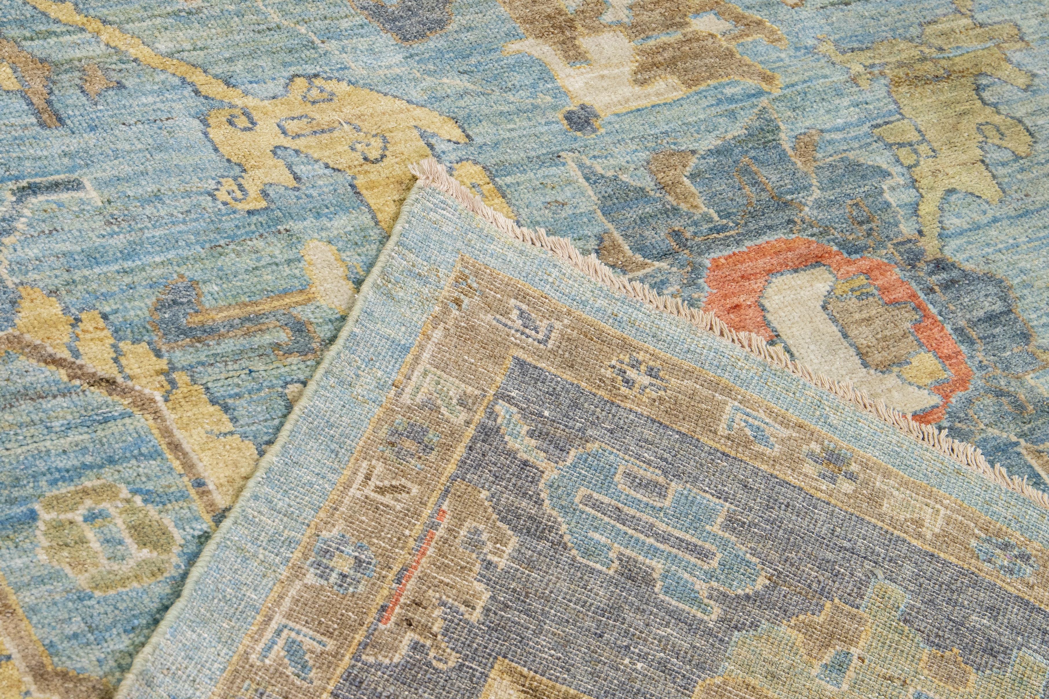 Tapis surdimensionné en laine bleu clair Sultanabad fait à la main avec motif intégral en vente 3