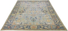 Light Blue Oversize Sultanabad Wool Rug Handmade with Allover Pattern