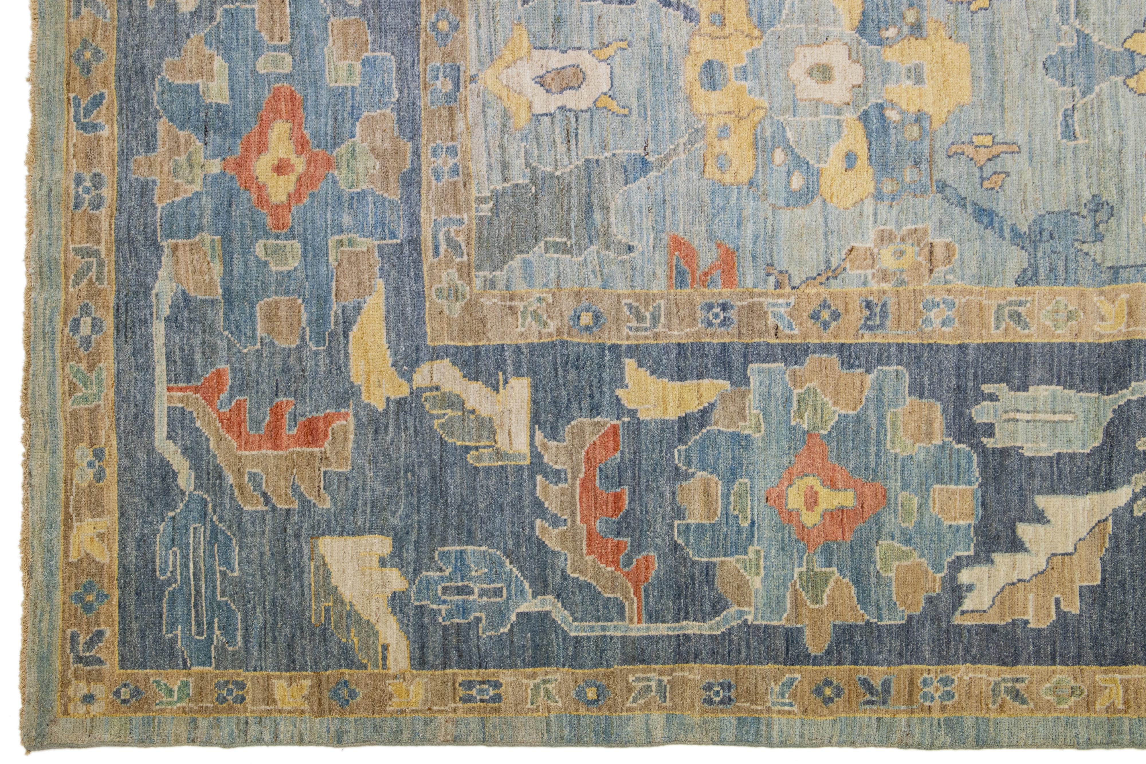 Hand-Knotted Light Blue Oversize Sultanabad Wool Rug Handmade with Allover Pattern For Sale