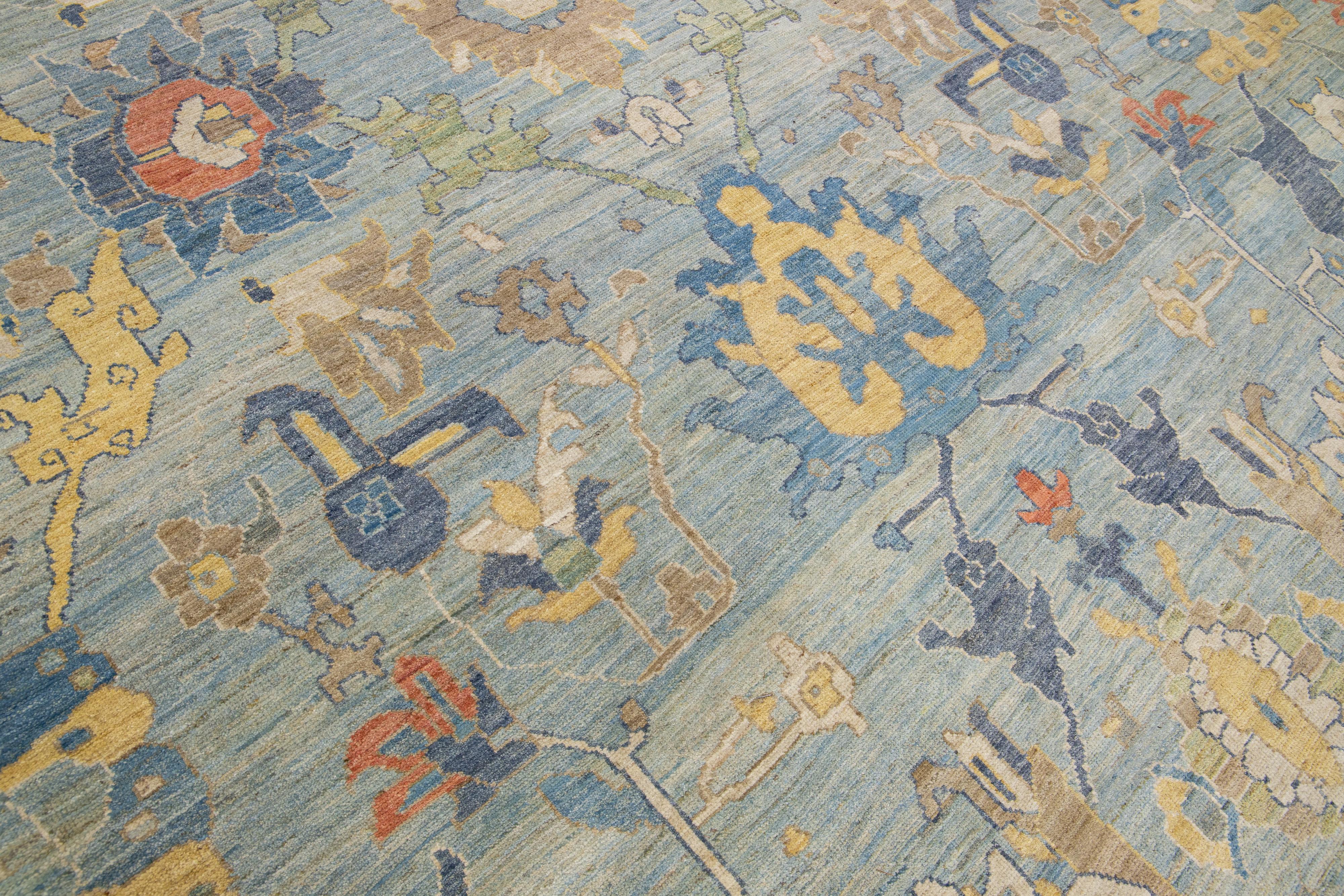 Tapis surdimensionné en laine bleu clair Sultanabad fait à la main avec motif intégral en vente 1