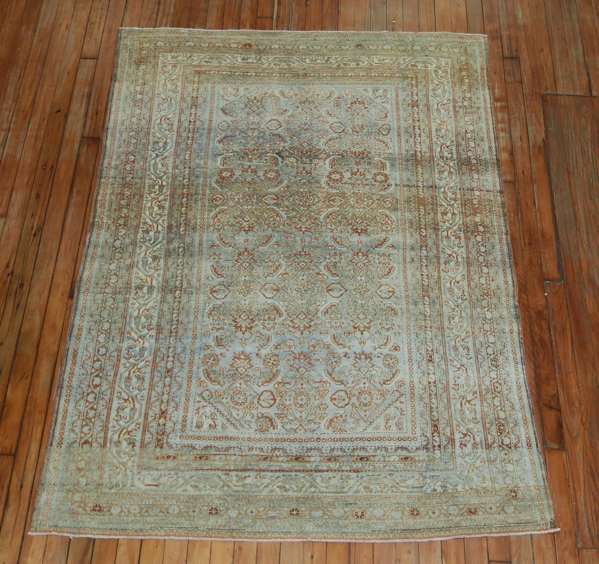 Light Blue Pale Antique Persian Malayer 20th Century Rug For Sale 4