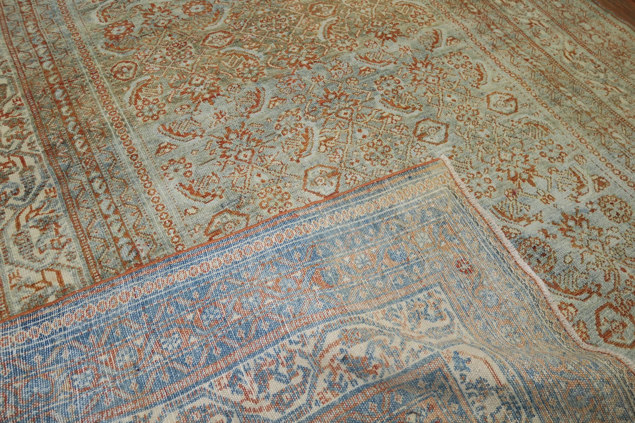 Hand-Woven Light Blue Pale Antique Persian Malayer 20th Century Rug For Sale