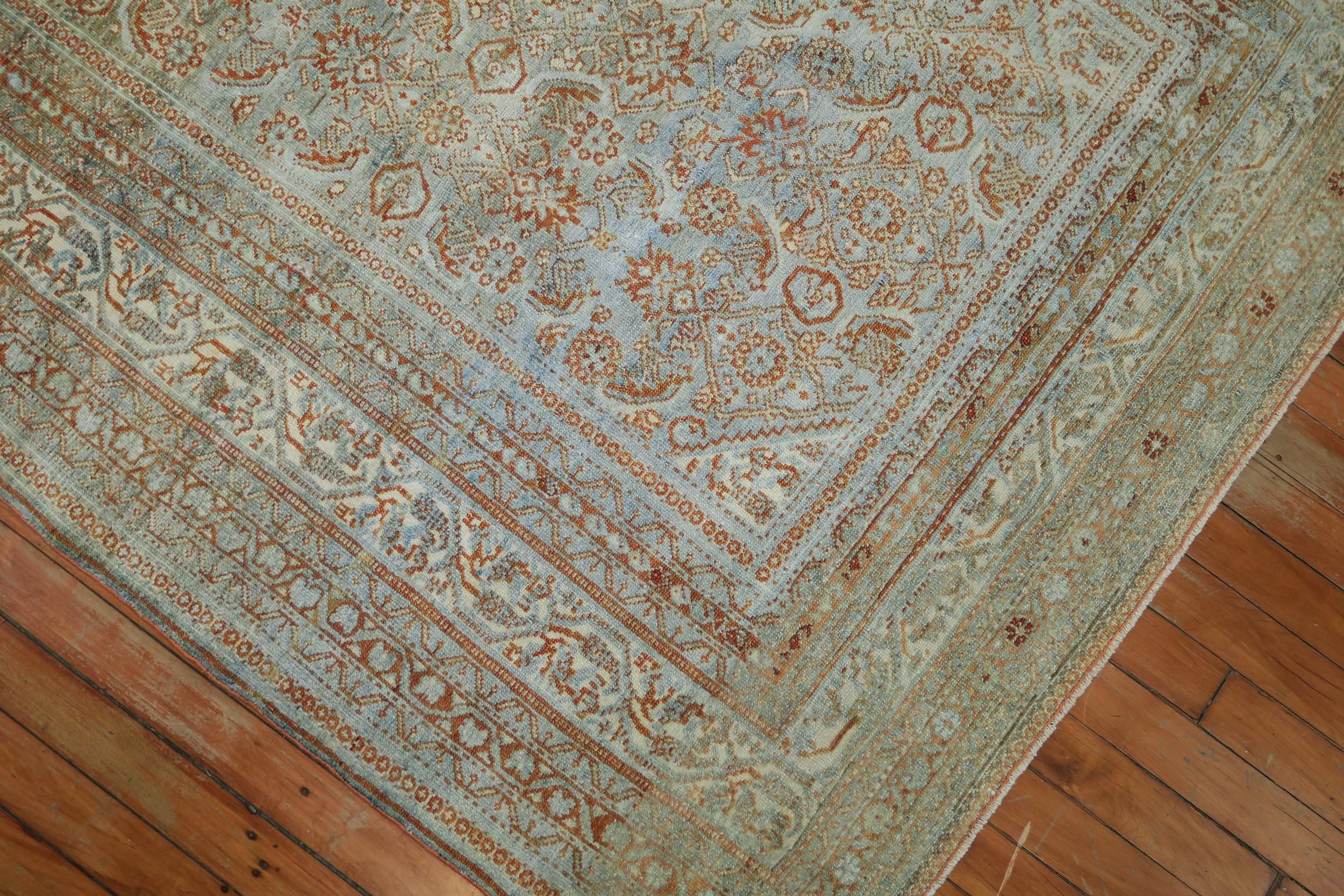 Light Blue Pale Antique Persian Malayer 20th Century Rug In Good Condition For Sale In New York, NY