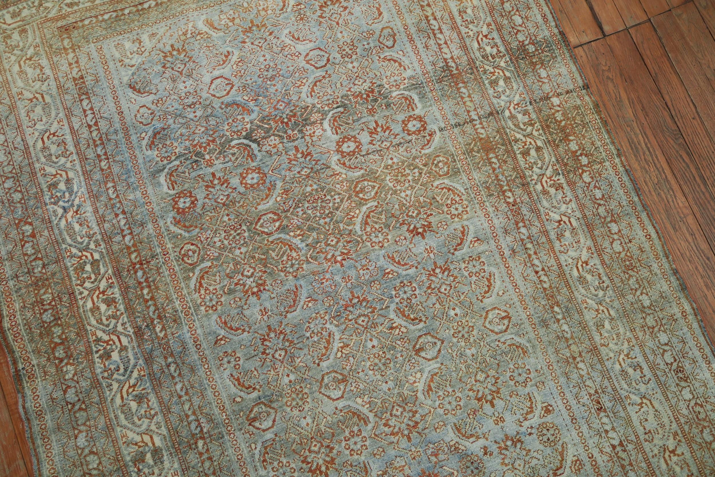 Wool Light Blue Pale Antique Persian Malayer 20th Century Rug For Sale