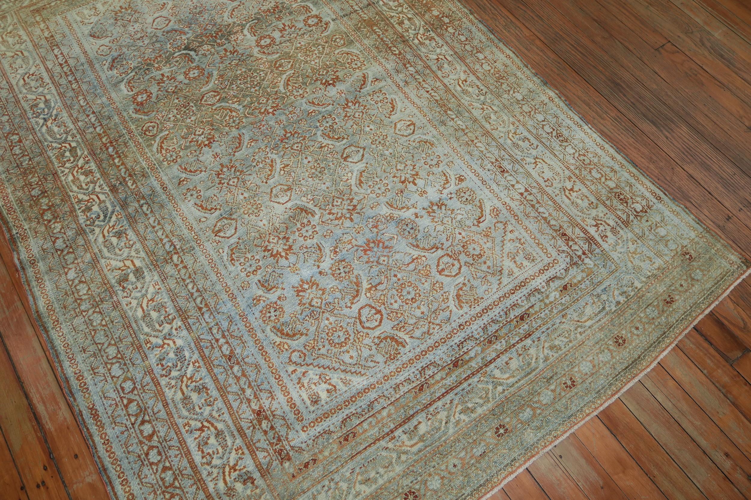 Light Blue Pale Antique Persian Malayer 20th Century Rug For Sale 1