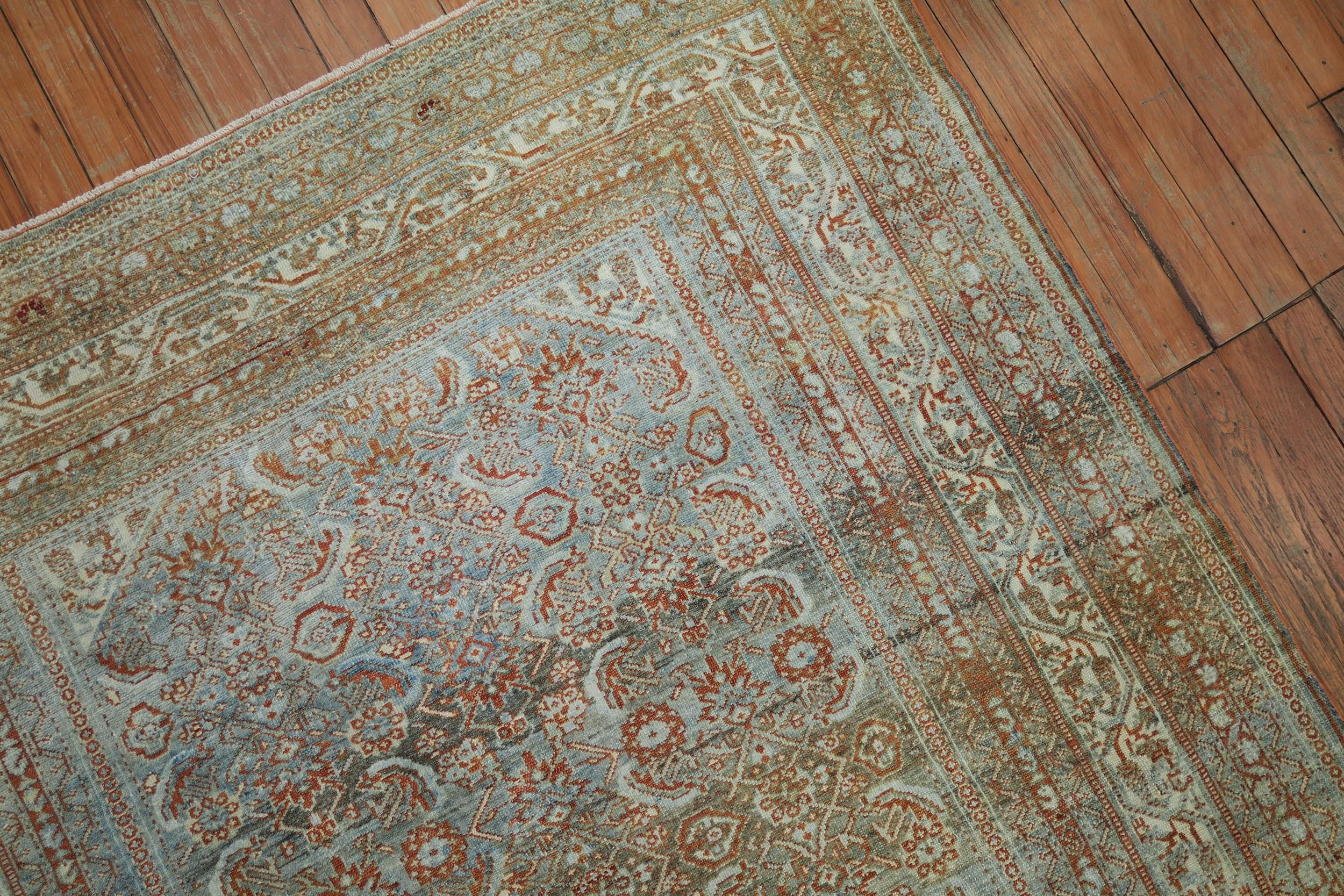 Light Blue Pale Antique Persian Malayer 20th Century Rug For Sale 2
