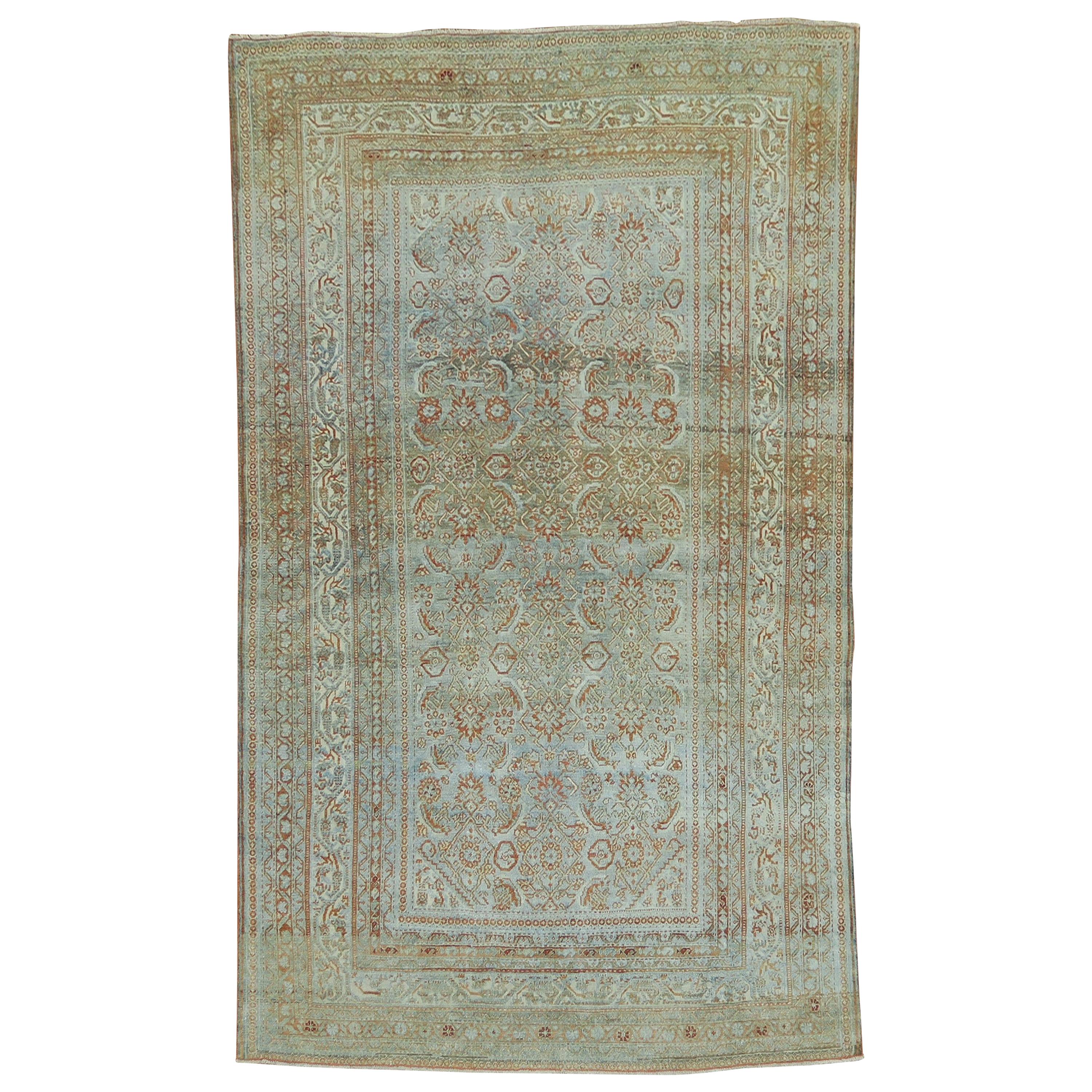 Light Blue Pale Antique Persian Malayer 20th Century Rug For Sale