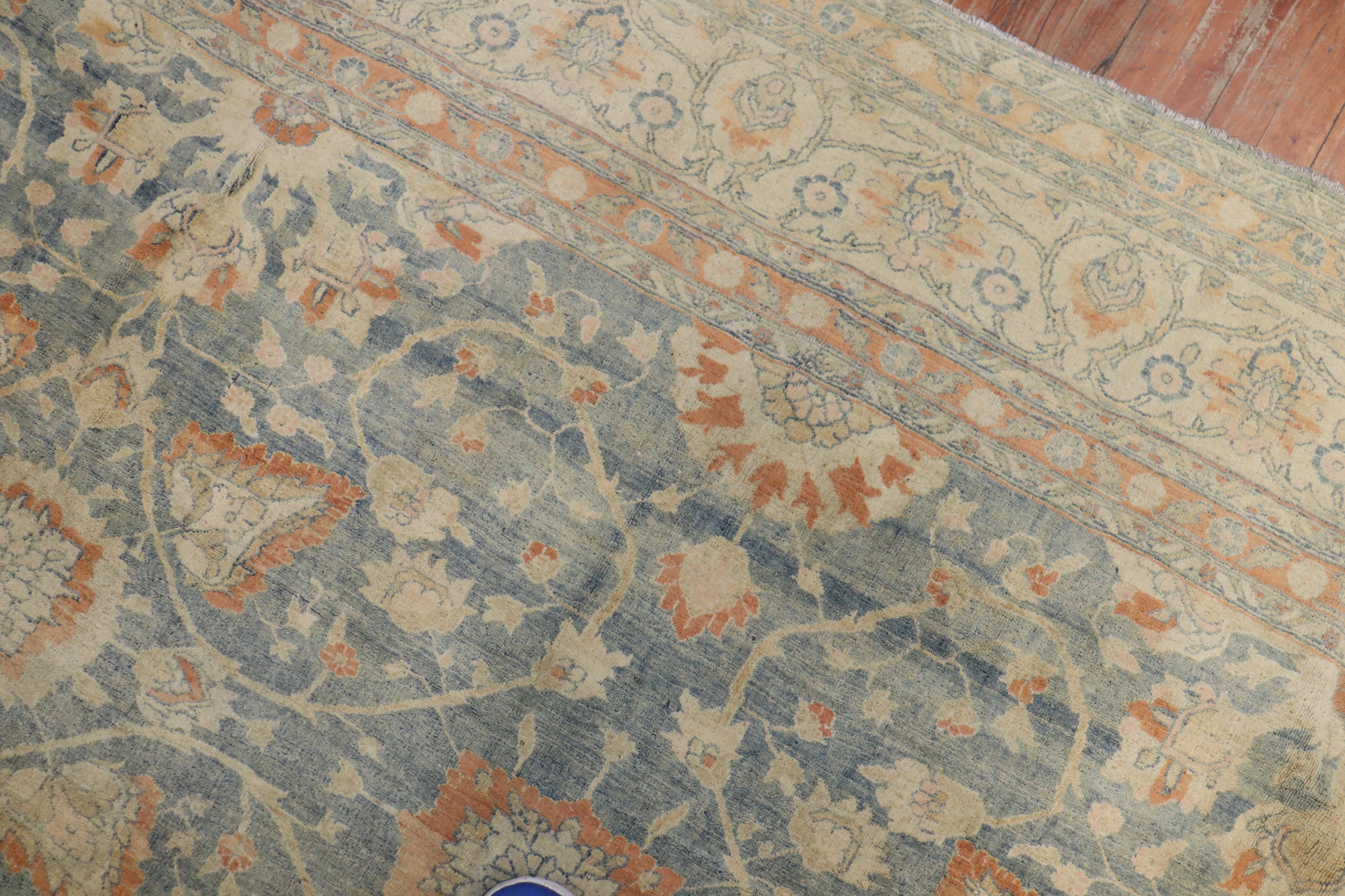 Light Blue Peach Oversize Persian Tabriz Rug In Good Condition For Sale In New York, NY