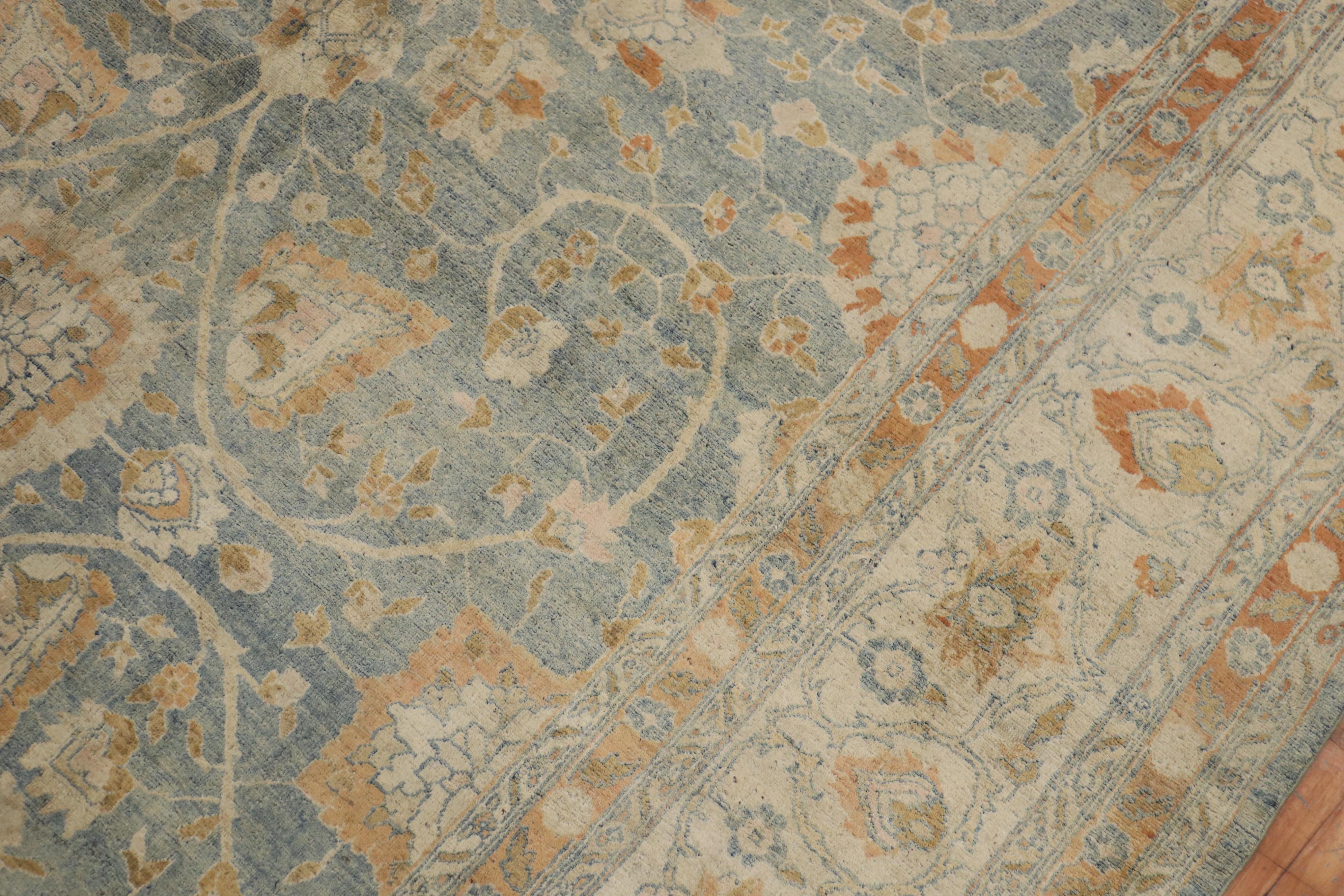 Light Blue Peach Oversize Persian Tabriz Rug For Sale 1