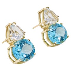 Hellblaue Anhänger-Ohrringe - 18K massives Gelbgold - Himmeltopas