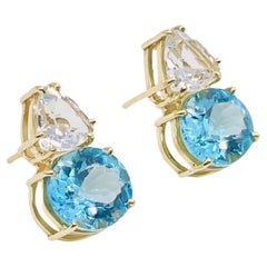 Light Blue Pendant Earrings - 18K Solid Yellow Gold - Sky Topaz 