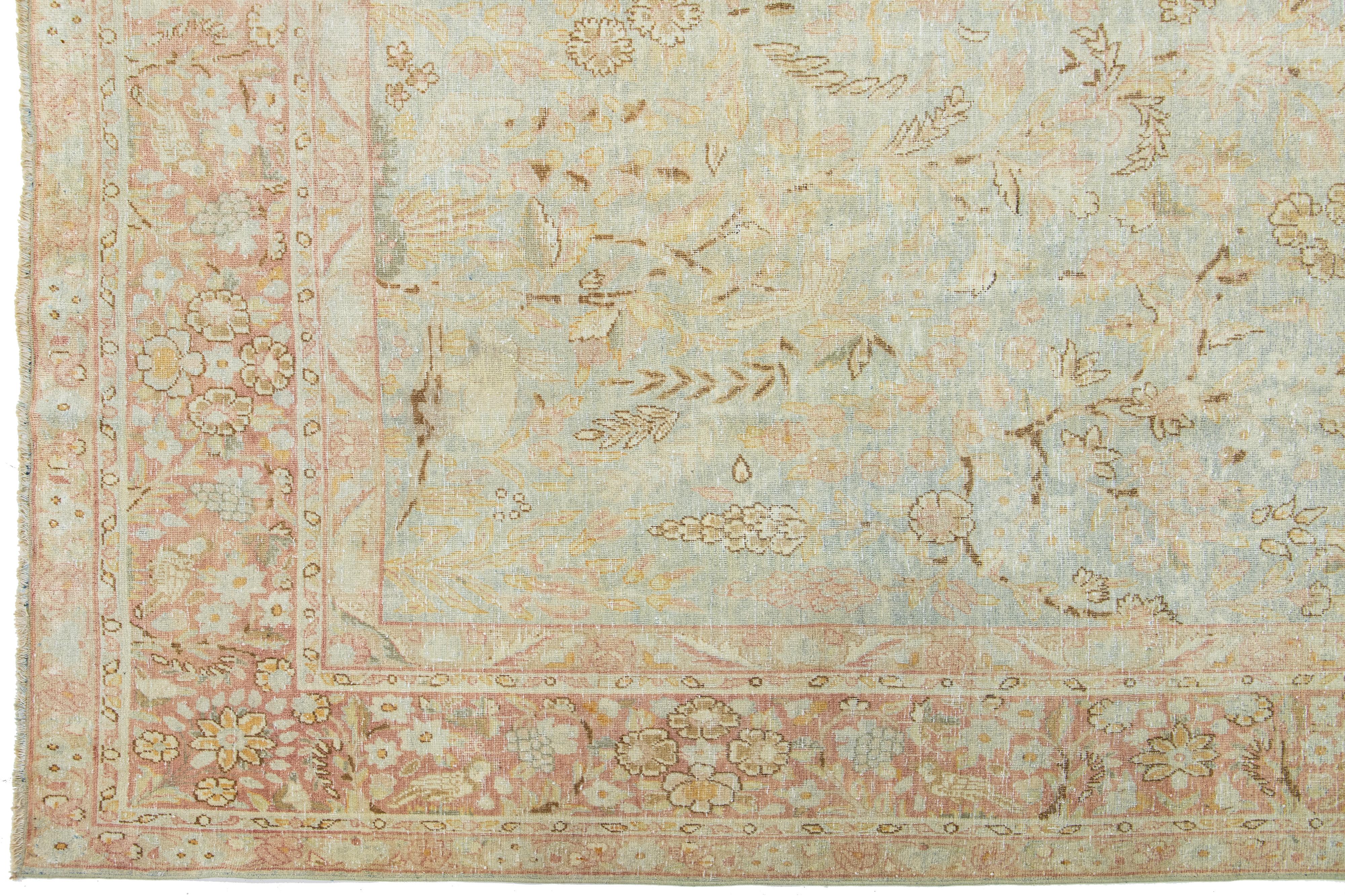 Light Blue Persian Antique Malyer Handmade Wool Rug with Floral Design In Good Condition For Sale In Norwalk, CT