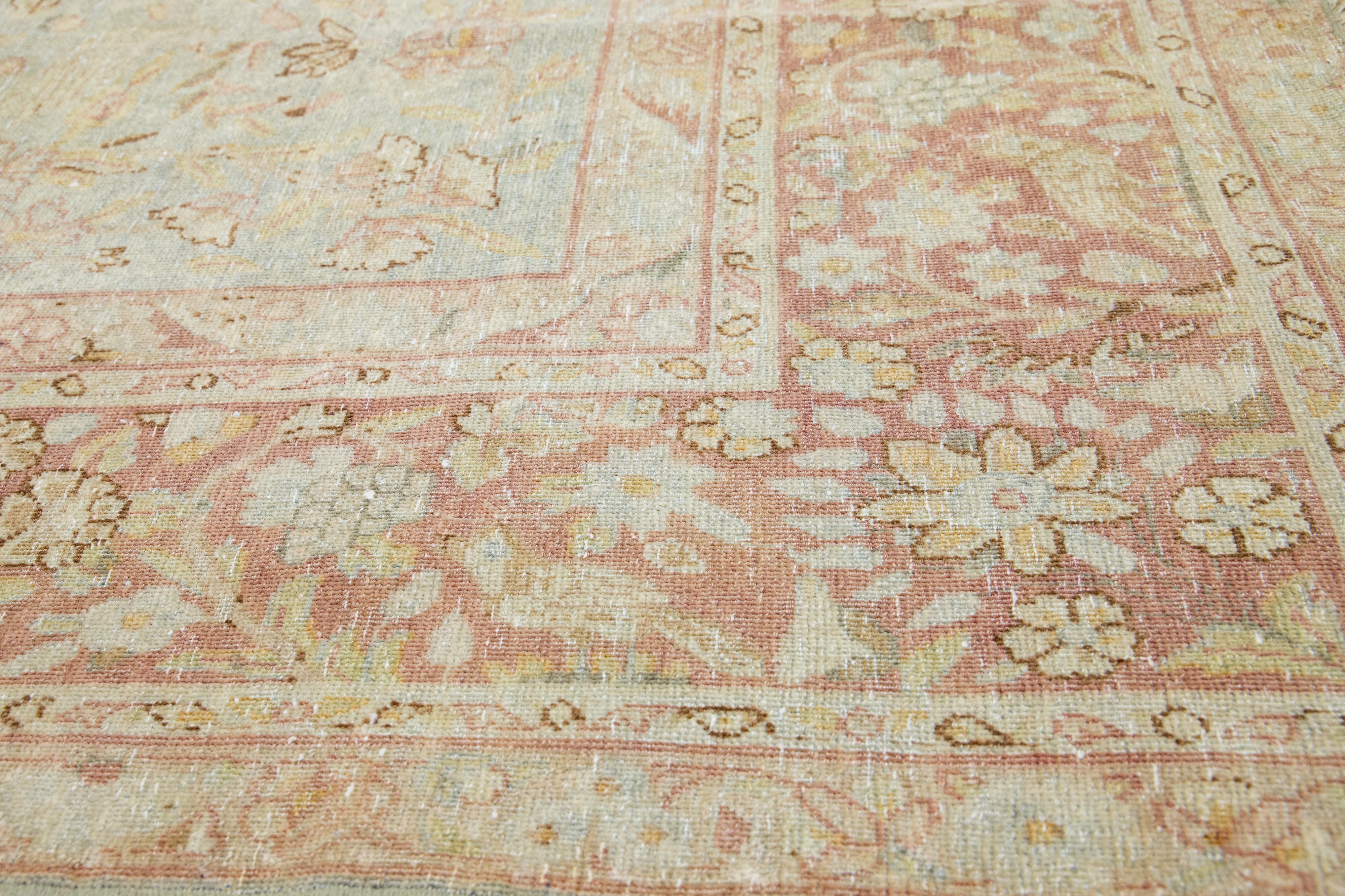 Light Blue Persian Antique Malyer Handmade Wool Rug with Floral Design For Sale 3
