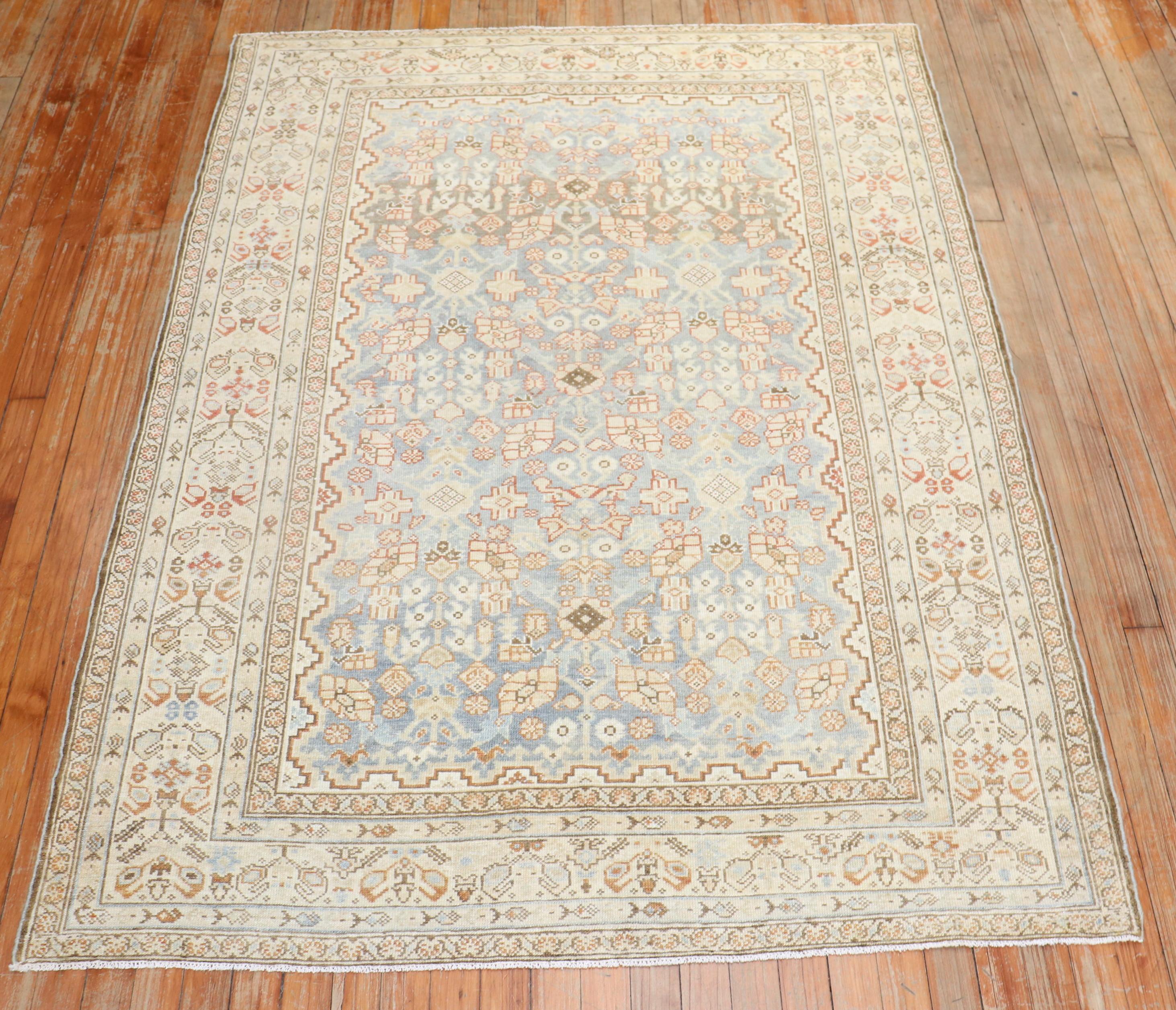 Rustic Light Blue Persian Malayer Rug For Sale