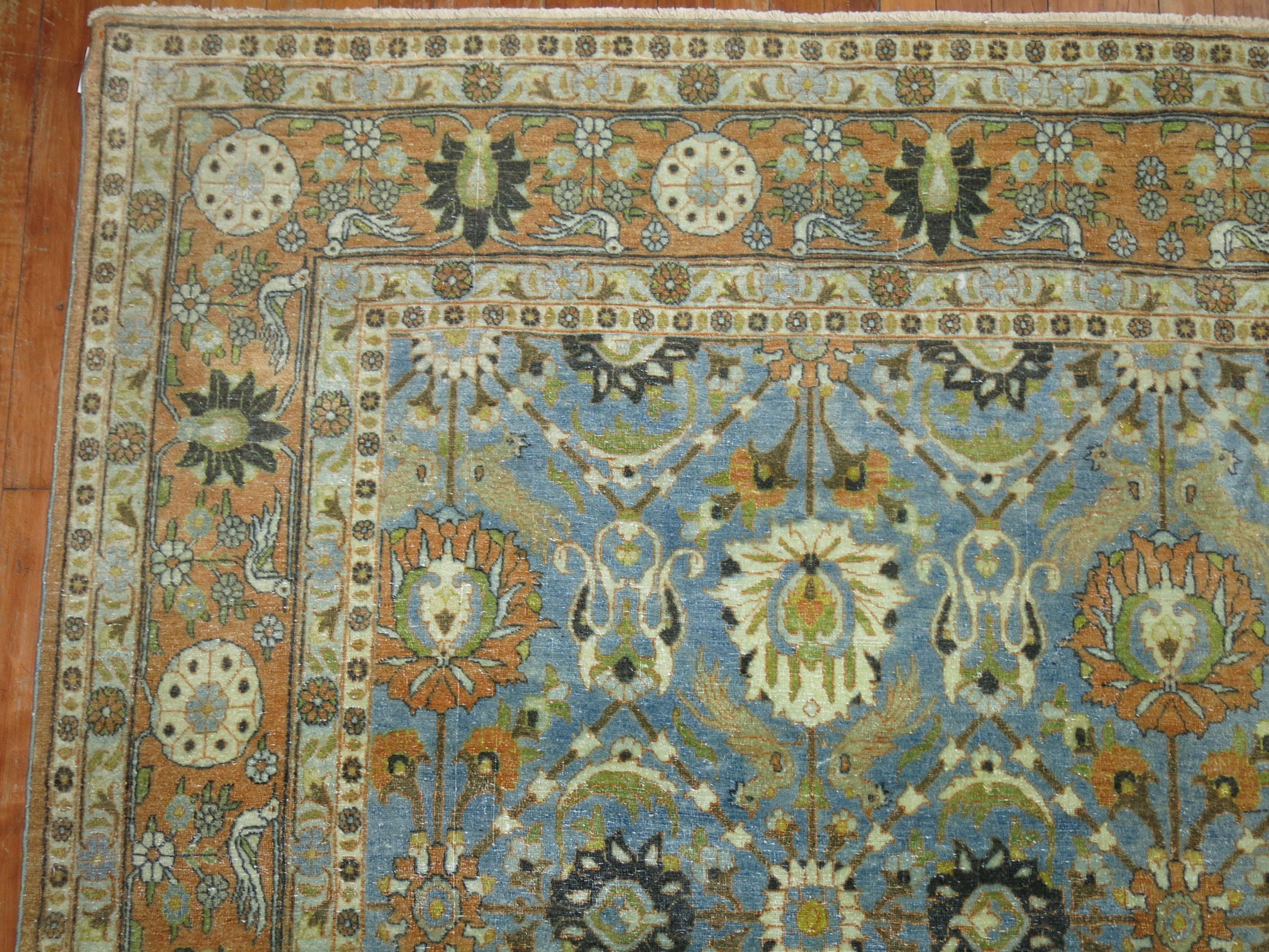 Hand-Knotted Light Blue Persian Pigeon Rug For Sale