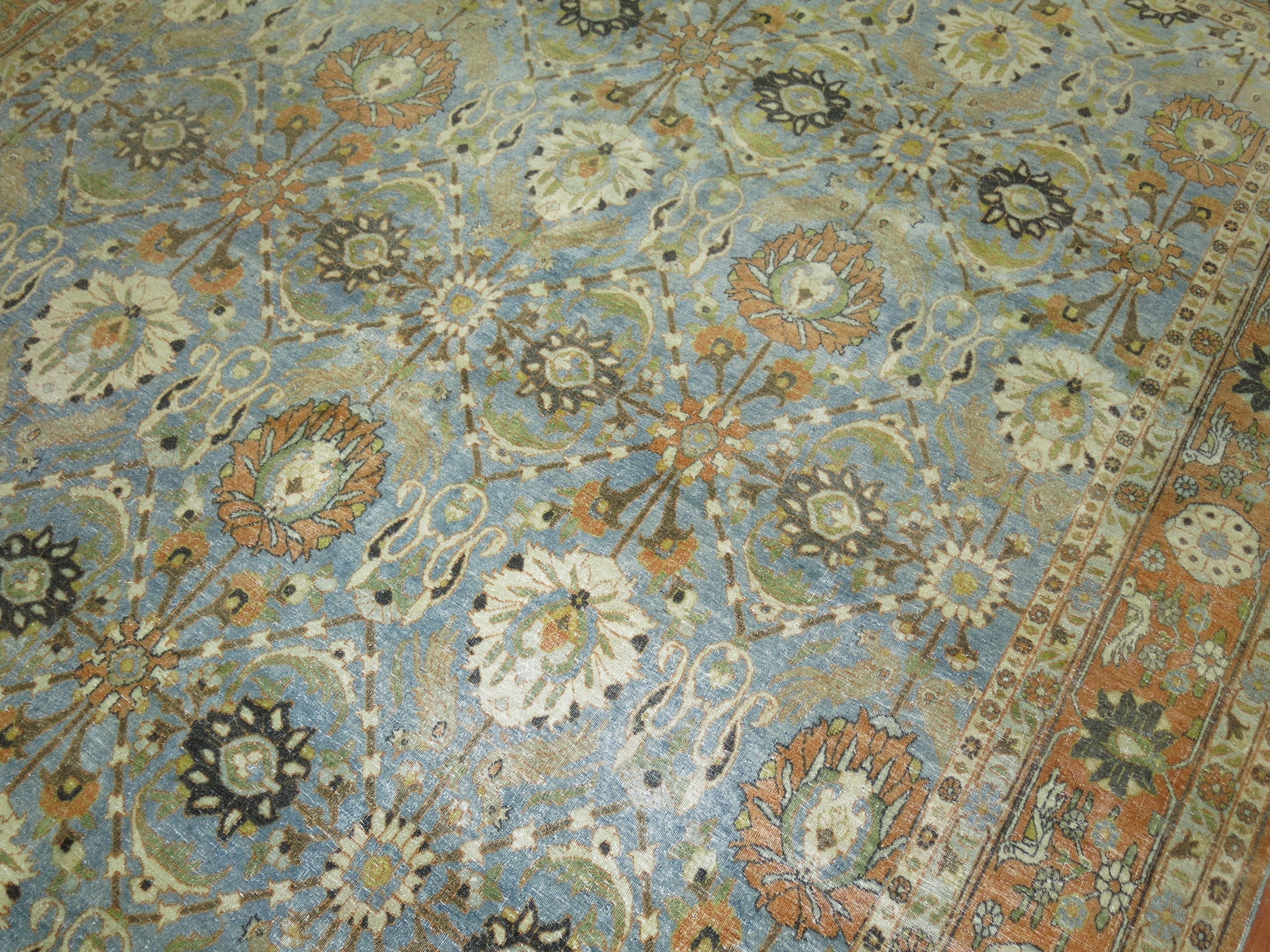 Light Blue Persian Pigeon Rug In Good Condition For Sale In New York, NY