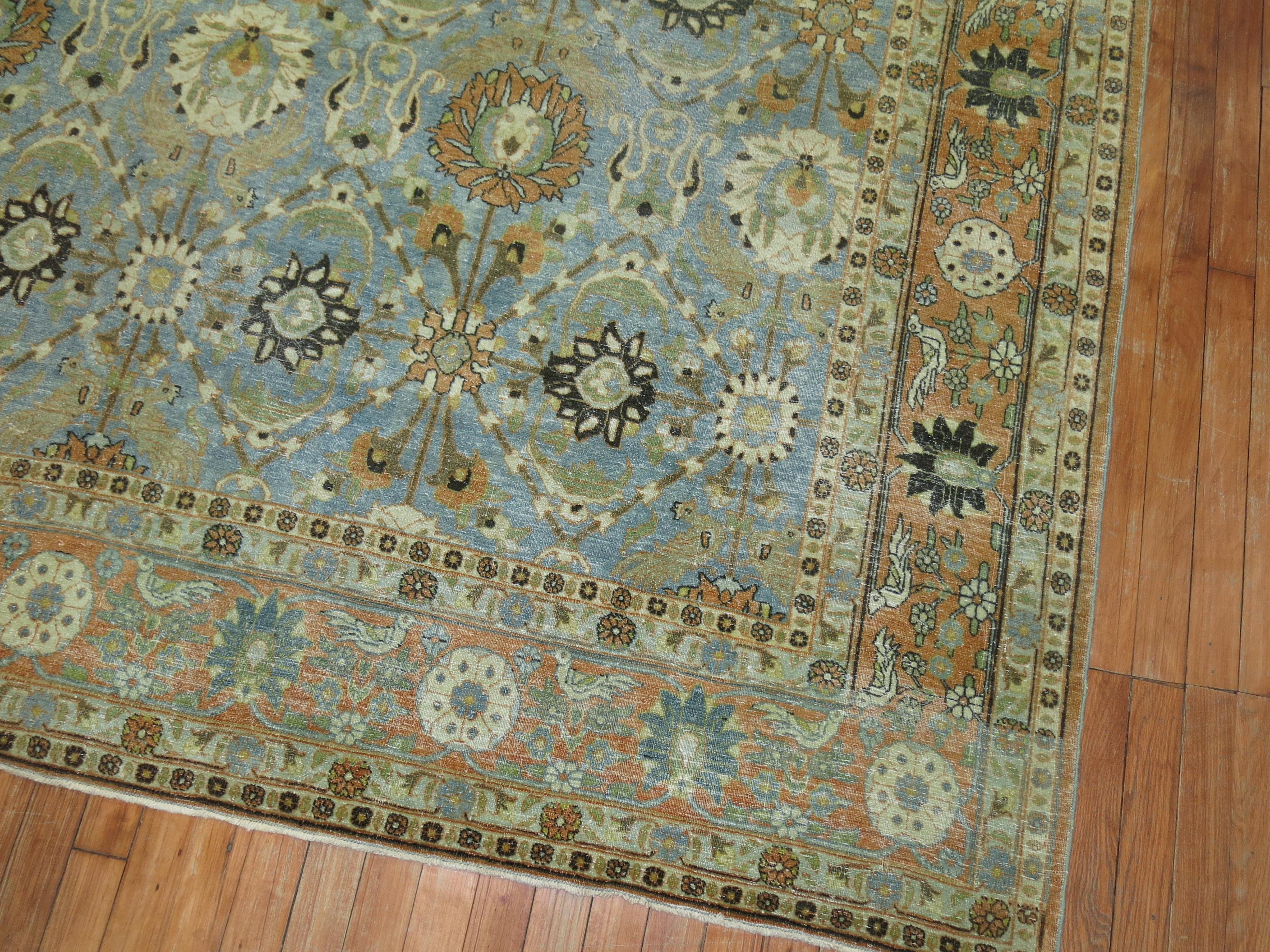 20th Century Light Blue Persian Pigeon Rug For Sale