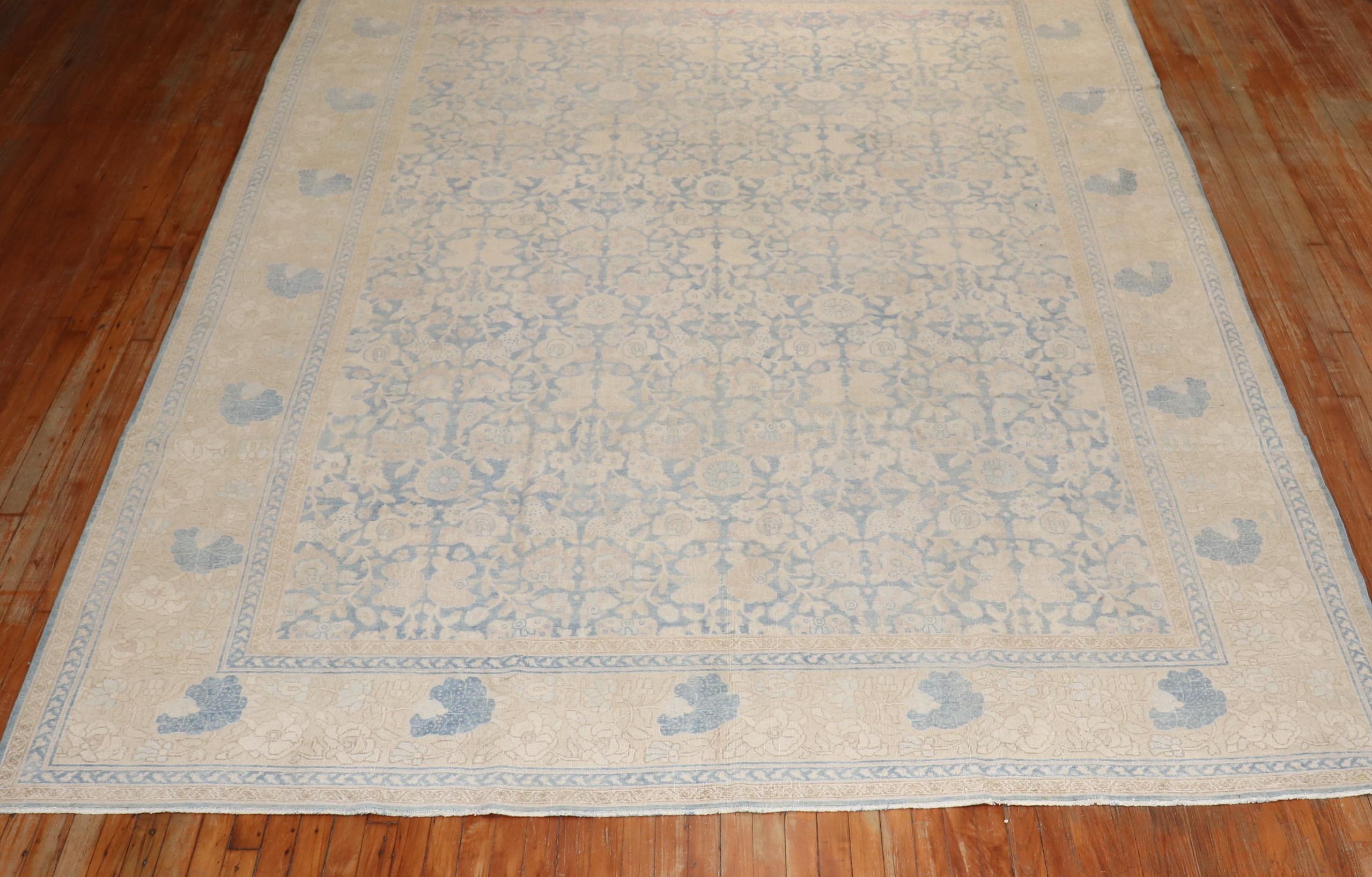 Hand-Knotted Light Blue Persian Tabriz Room Size Rug