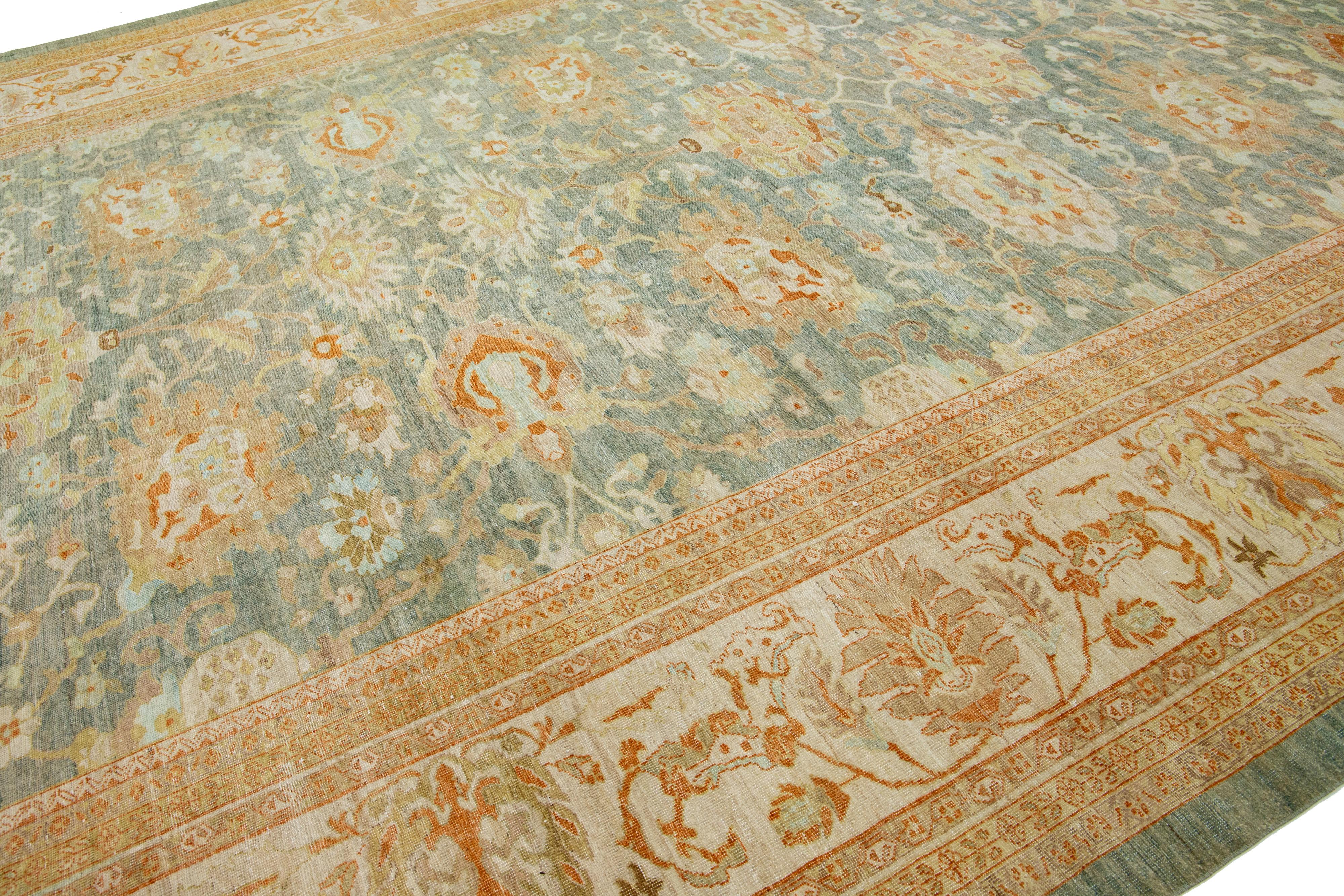 Islamic Light Blue Persian Wool Rug Vinatge  from the 1940's with a Floral Design For Sale