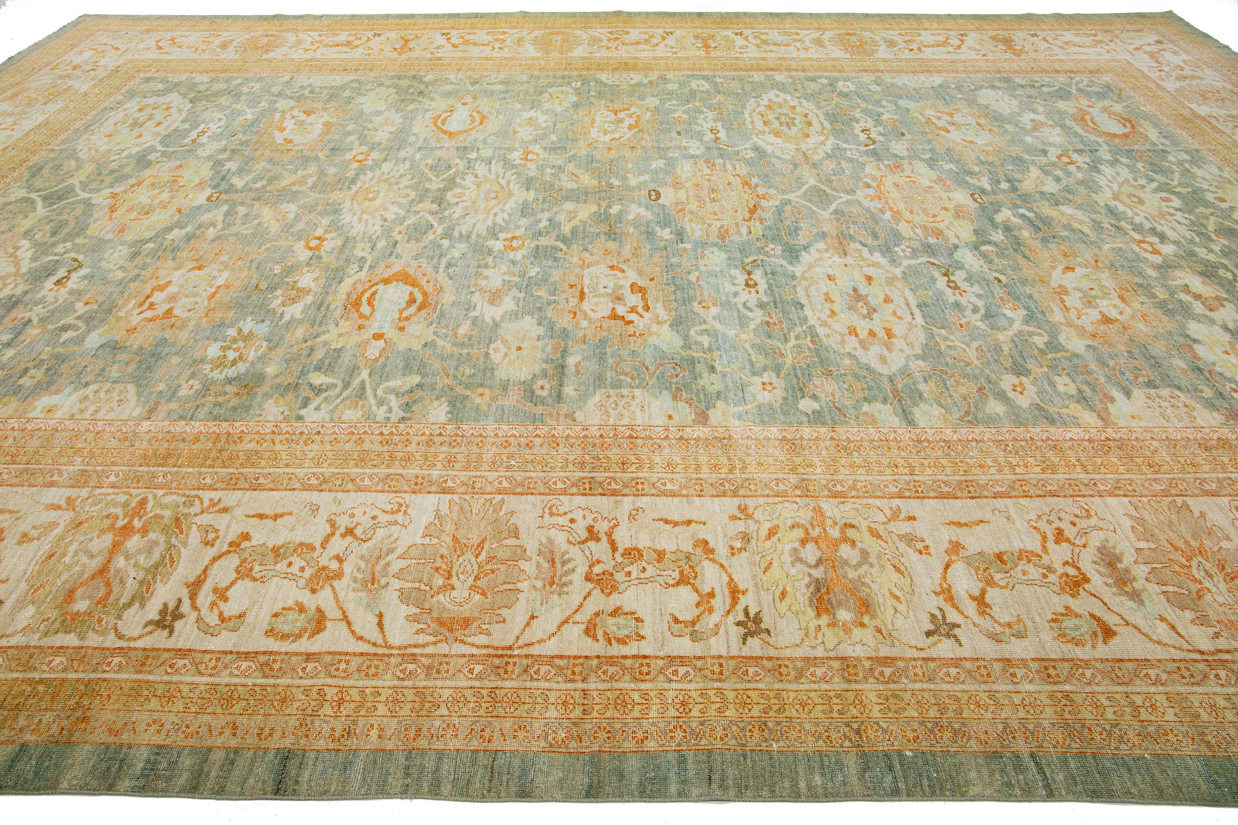 Hand-Knotted Light Blue Persian Wool Rug Vinatge  from the 1940's with a Floral Design For Sale