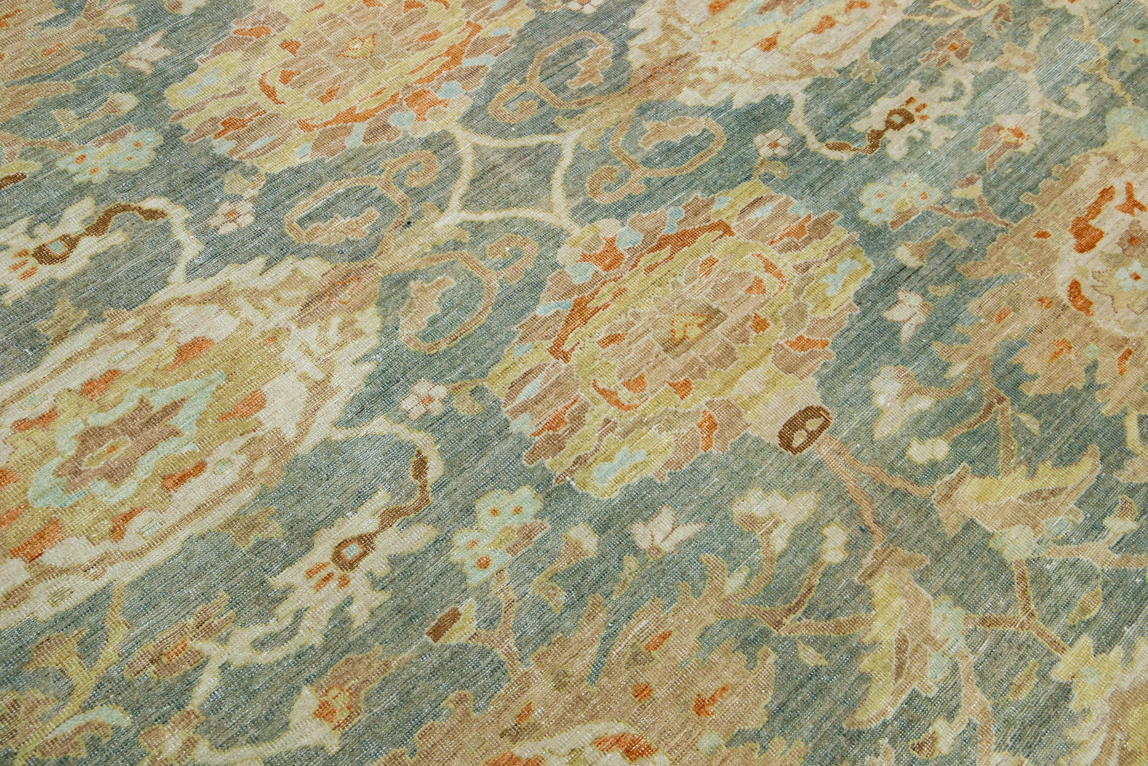20th Century Light Blue Persian Wool Rug Vinatge  from the 1940's with a Floral Design For Sale