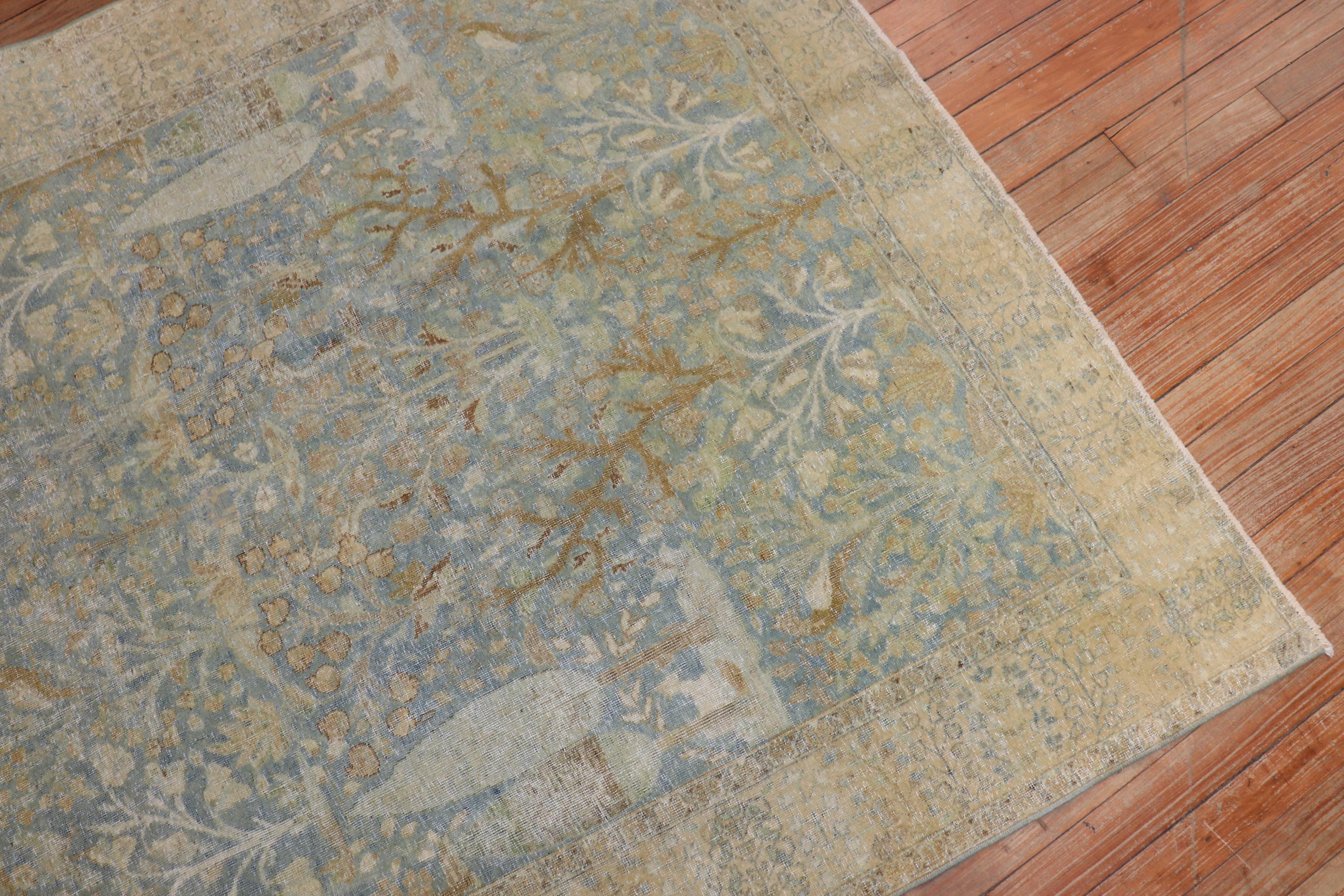 Light Blue Pictorial Traditional Persian Tabriz Rug In Good Condition For Sale In New York, NY