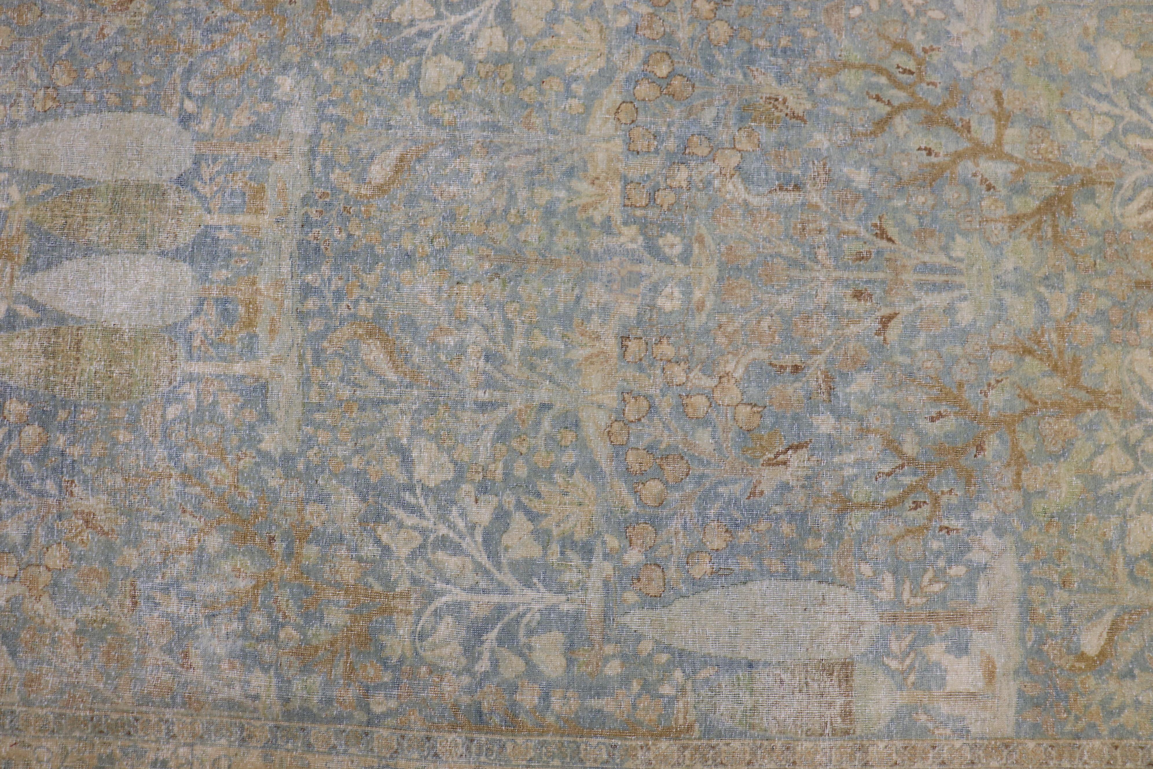 Light Blue Pictorial Traditional Persian Tabriz Rug For Sale 1