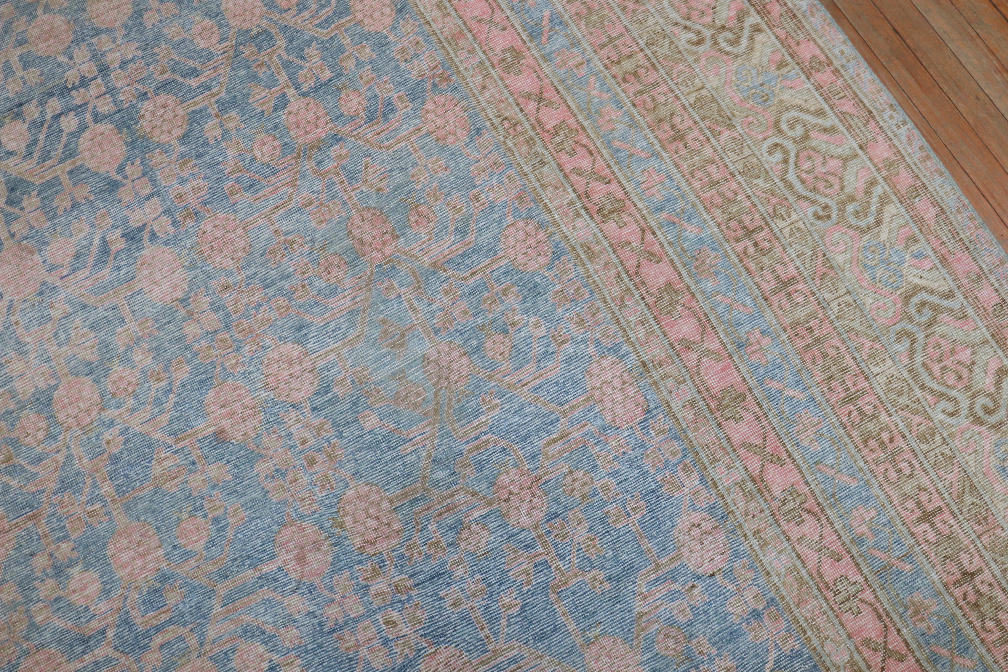 Light Blue Pink Large Antique Khotan Rug, Early 20th Century For Sale 4