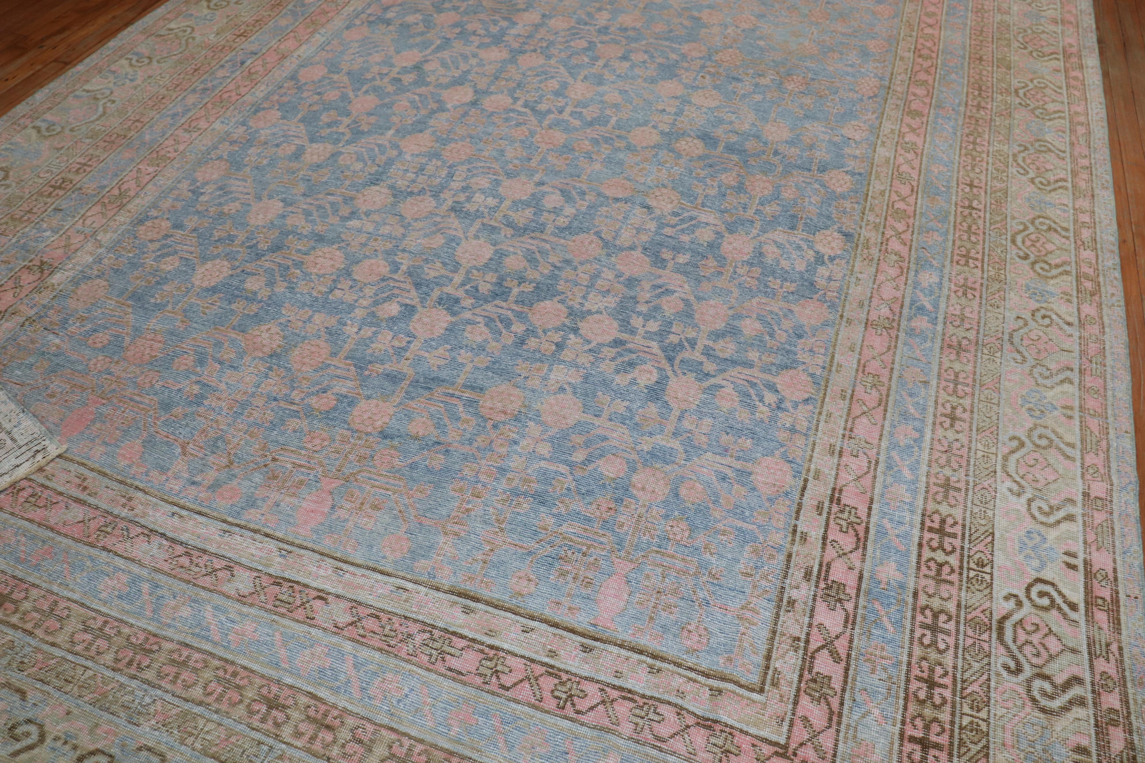 Light Blue Pink Large Antique Khotan Rug, Early 20th Century For Sale 5