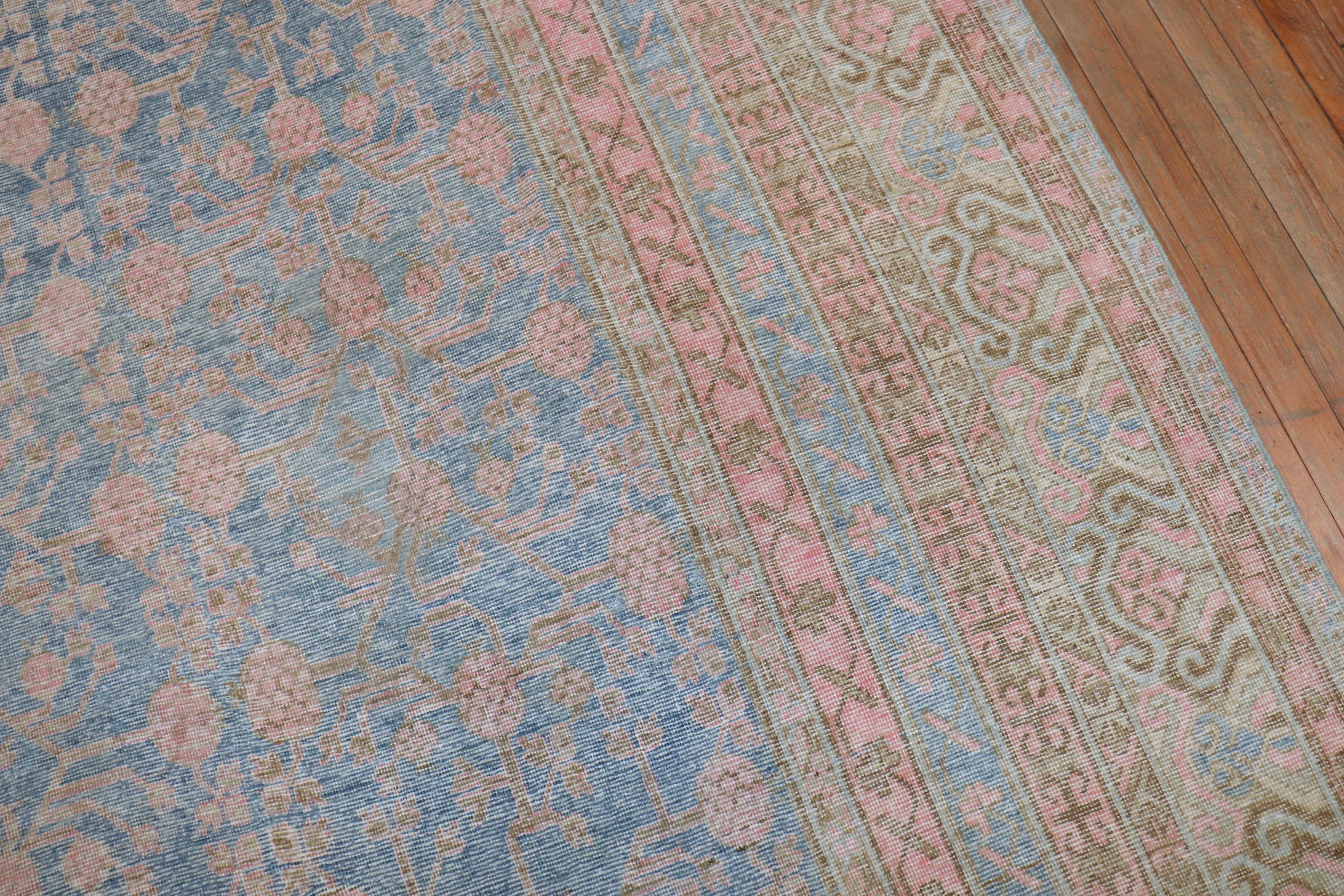 Light Blue Pink Large Antique Khotan Rug, Early 20th Century For Sale 6