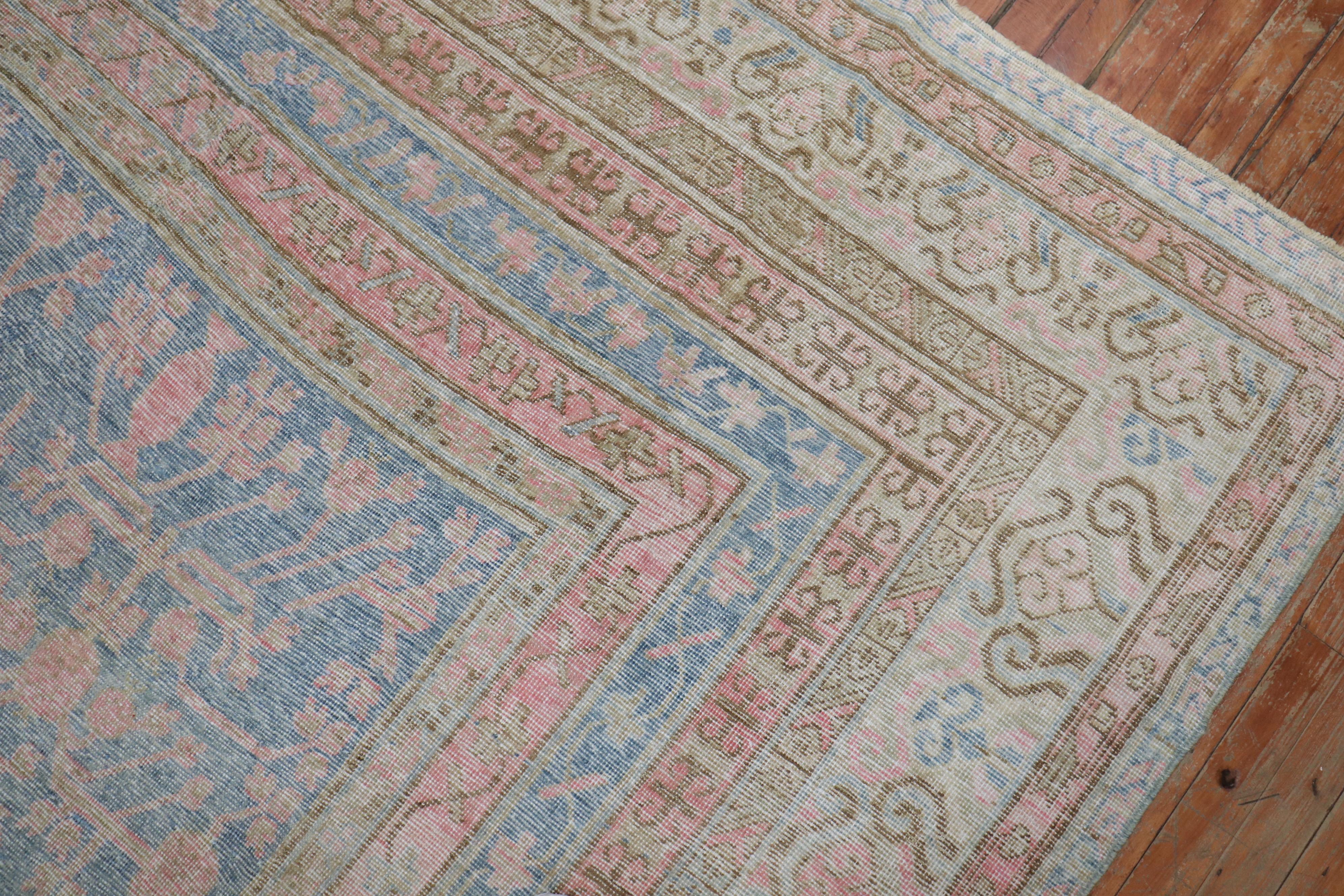 Light Blue Pink Large Antique Khotan Rug, Early 20th Century For Sale 7