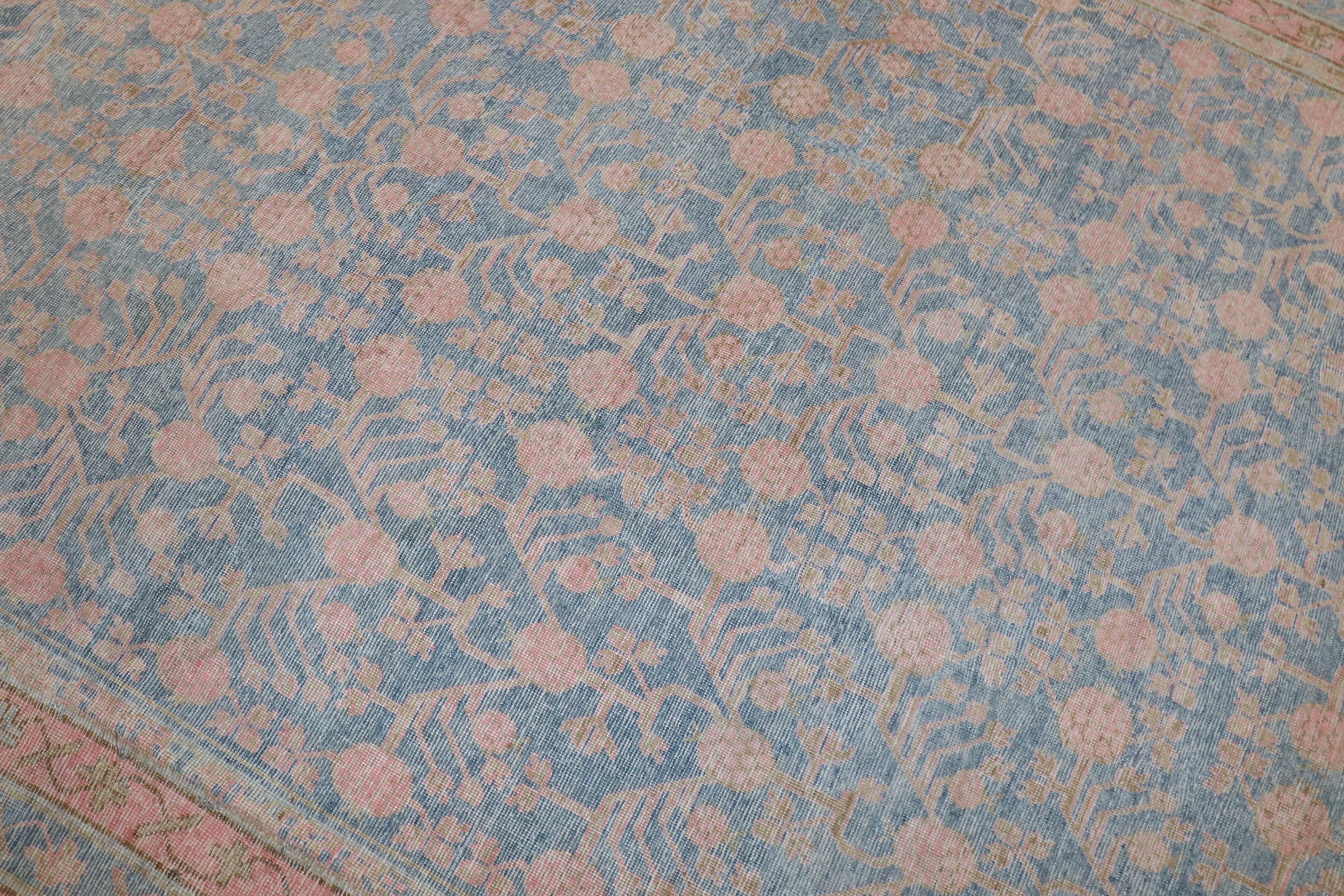 Light Blue Pink Large Antique Khotan Rug, Early 20th Century For Sale 9