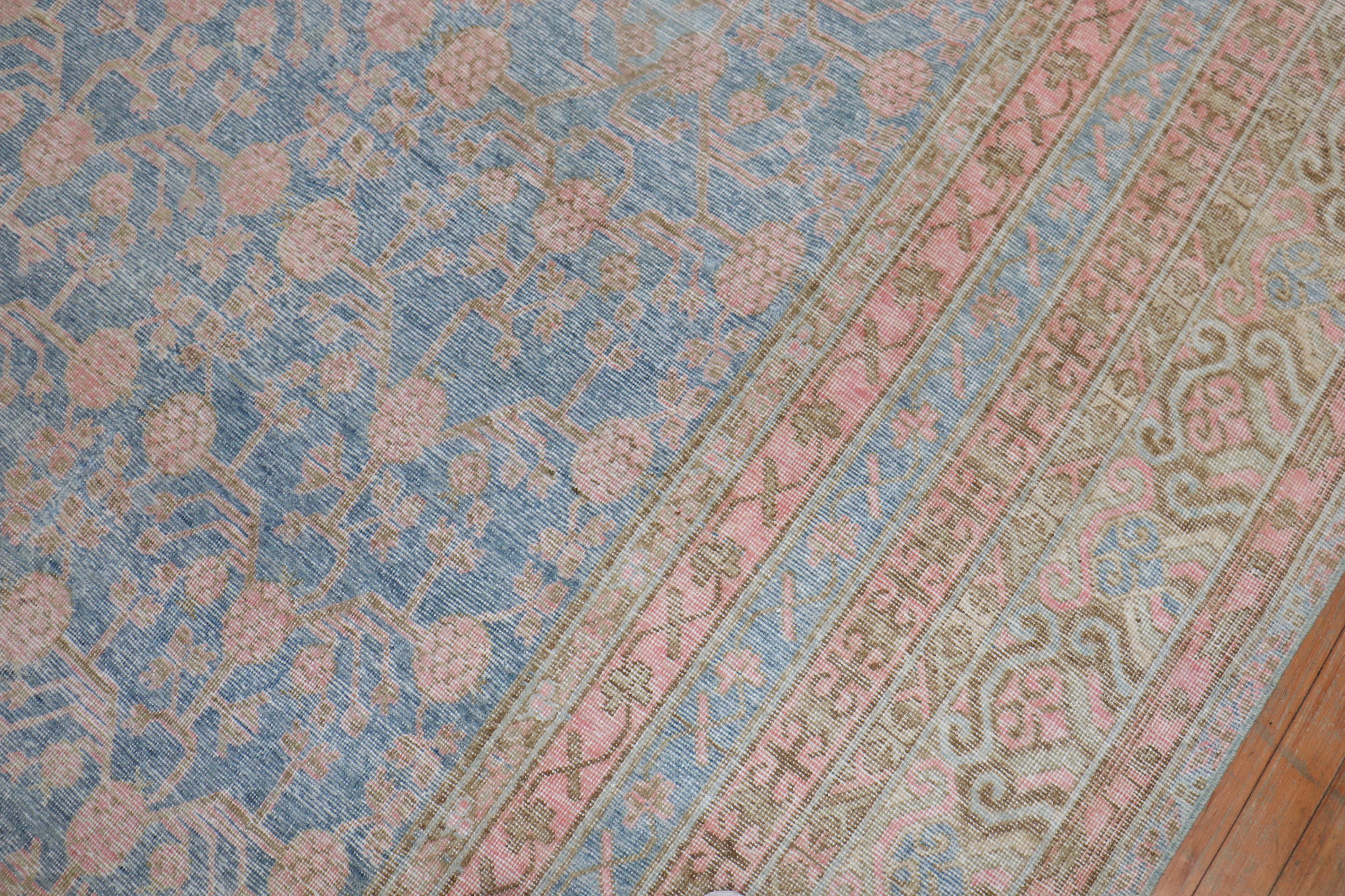 Light Blue Pink Large Antique Khotan Rug, Early 20th Century In Good Condition For Sale In New York, NY